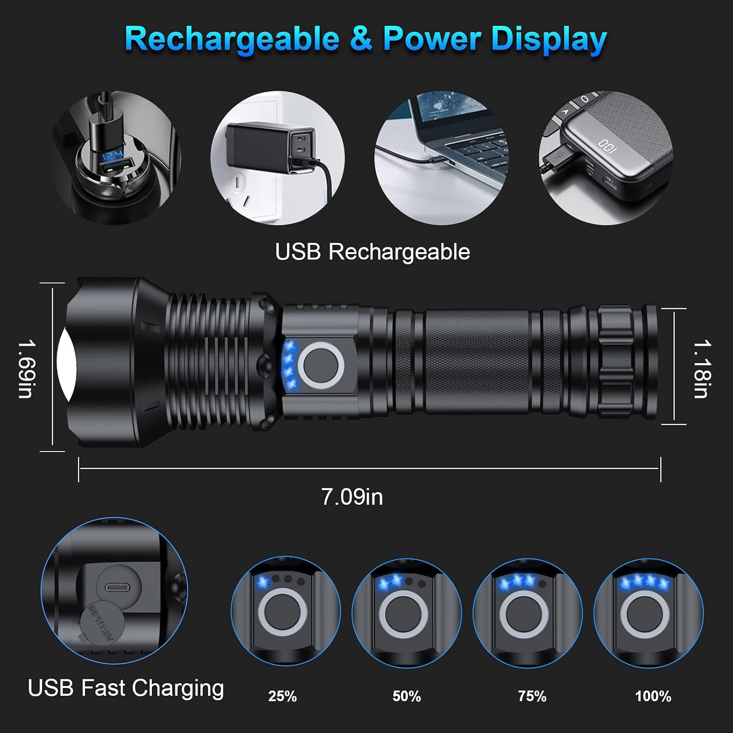 Detalle de MILAOSHU Rechargeable Flashlights, 2-Pack
