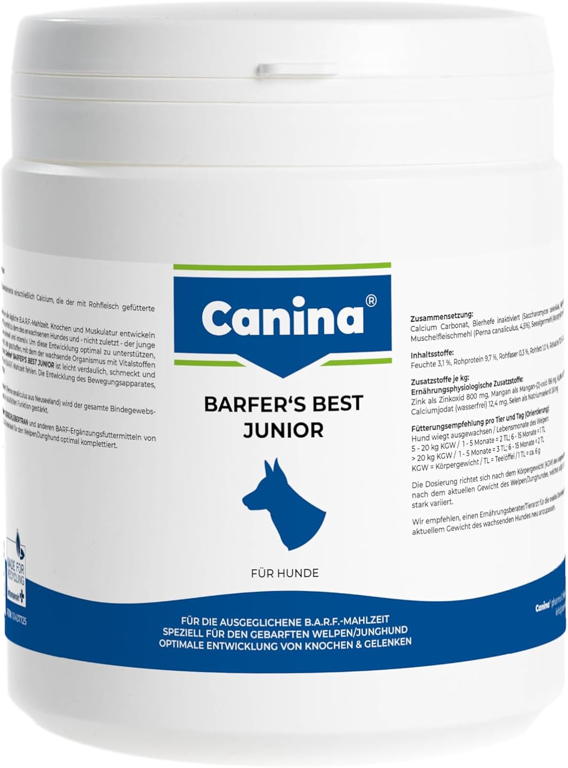 Detalle de Canina Pharma Barfer's Best Junior, proszek dla szczeniąt na okres wzrostu, 850 g