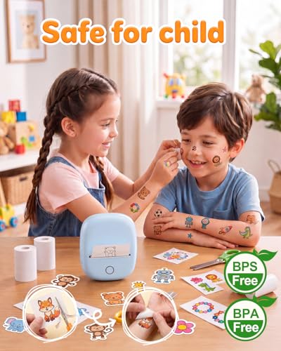 Detalle de ByteCintia Temporary Tattoo Maker for Kids (Blue) – Inkless Thermal Printer with AI Design App