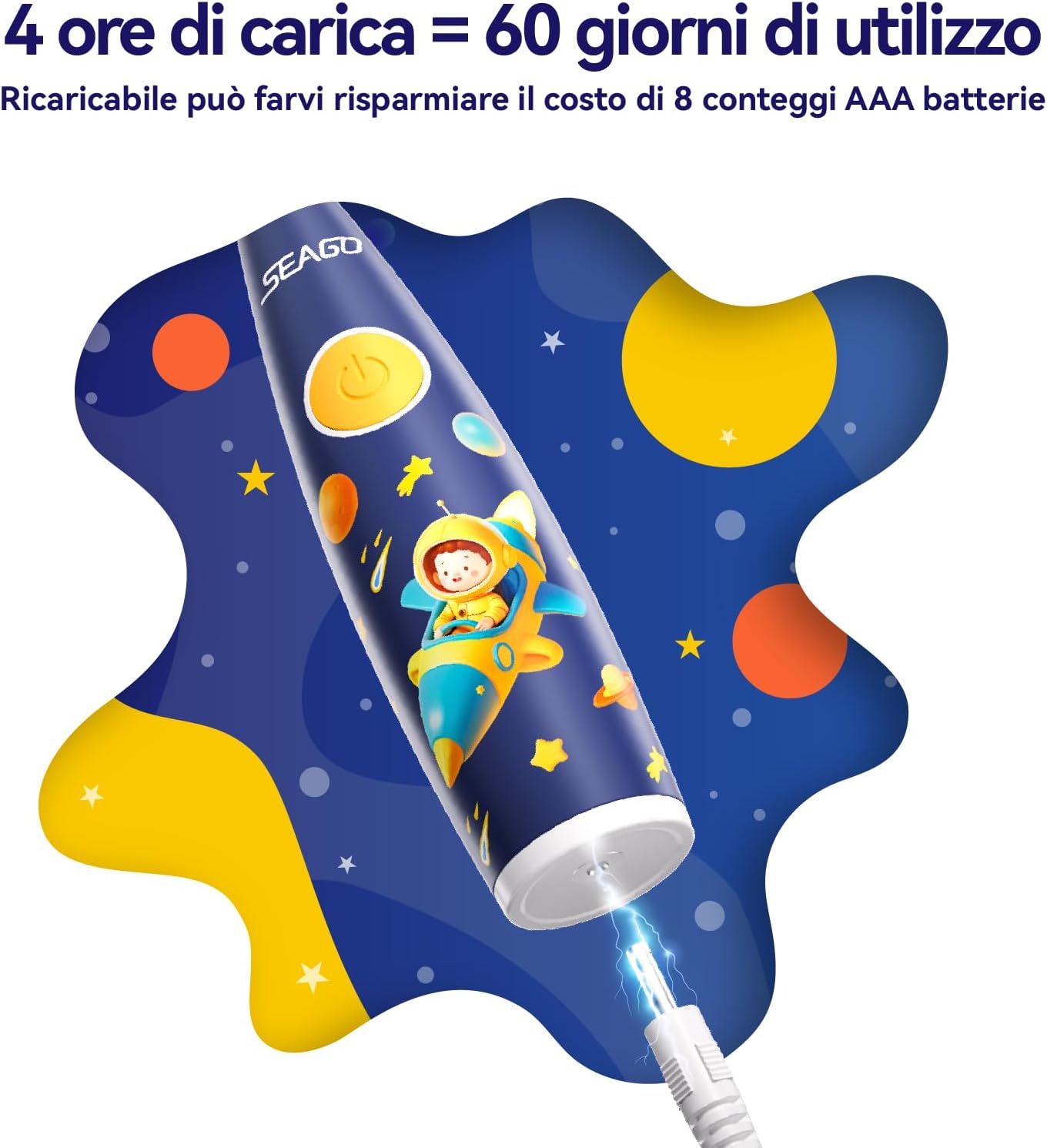 Thumbnail 5 de Seago SG-2159 spazzolino elettrico per bambini (0-6 anni) ricaricabile con 8 testine morbide, LED colorati e timer 2 minuti