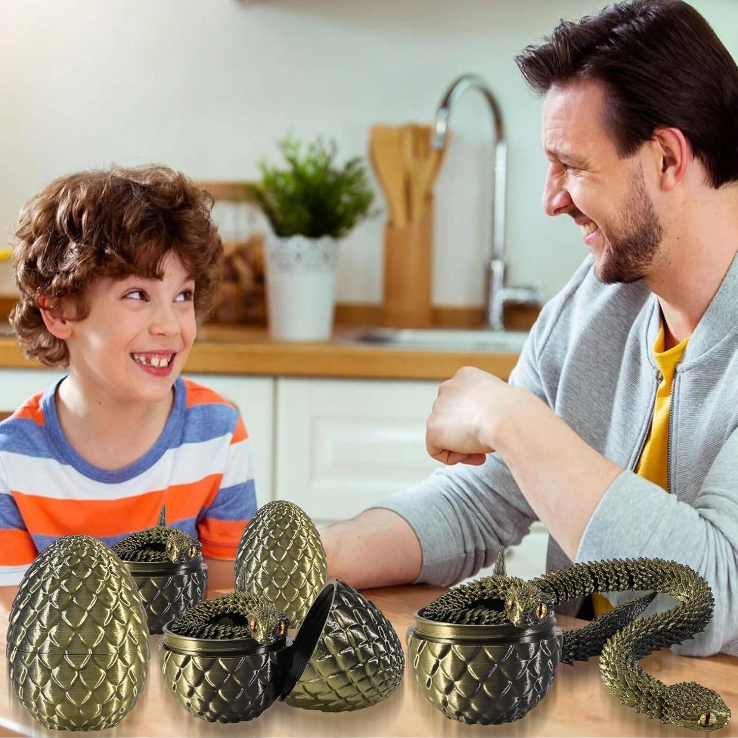 Detalle de Joycabin 3D Printed Animals: Movable Snake Toy & Dragon Egg Set (Black Copper)