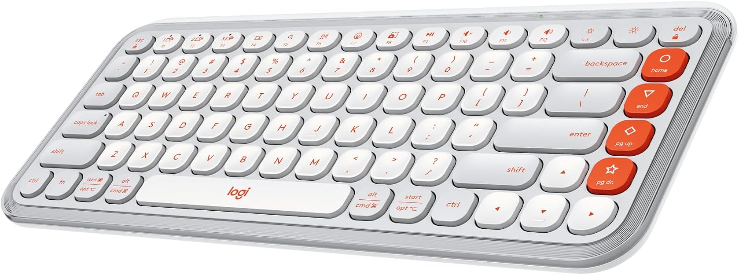 Detalle de Logitech 920-012935 POP Icon Keys Wireless Bluetooth Keyboard, Off-White and Orange