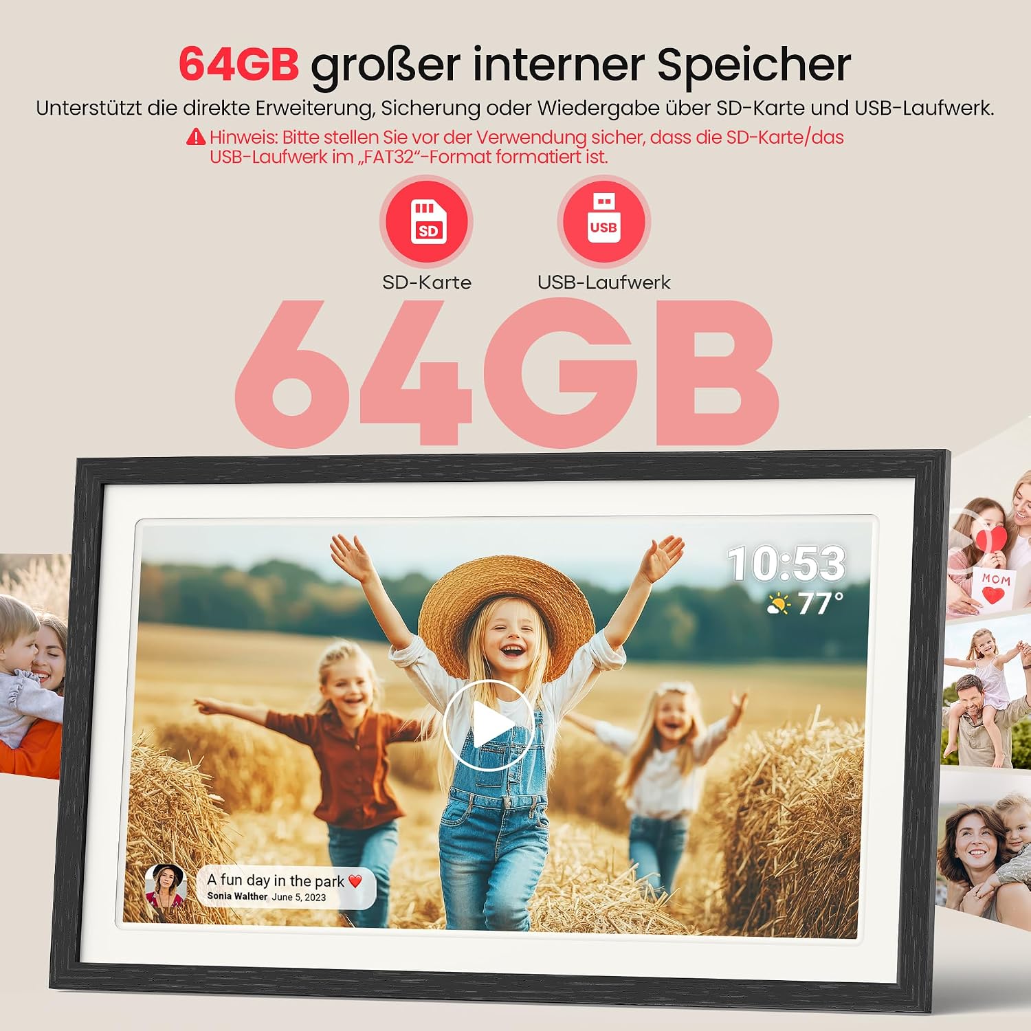 Detalle 2 de 64GB FRAMEO digitaler Bilderrahmen 21,5 Zoll (1920×1080) mit Touchscreen, WLAN & App-Sharing