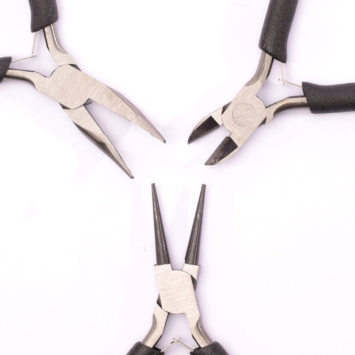 Detalle de Vaessen Creative Lot de 3 pinces pour bijoux et bricolage — bec rond, bec courbé et cutter latéral