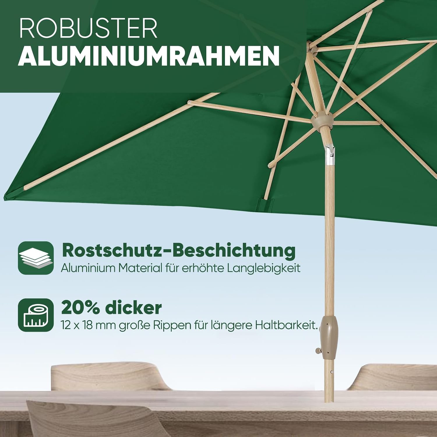 Thumbnail 1 de Sekey® Rechteck-Sonnenschirm 210 × 140 cm mit Aluminiumgestell, UV-Schutz 50+
