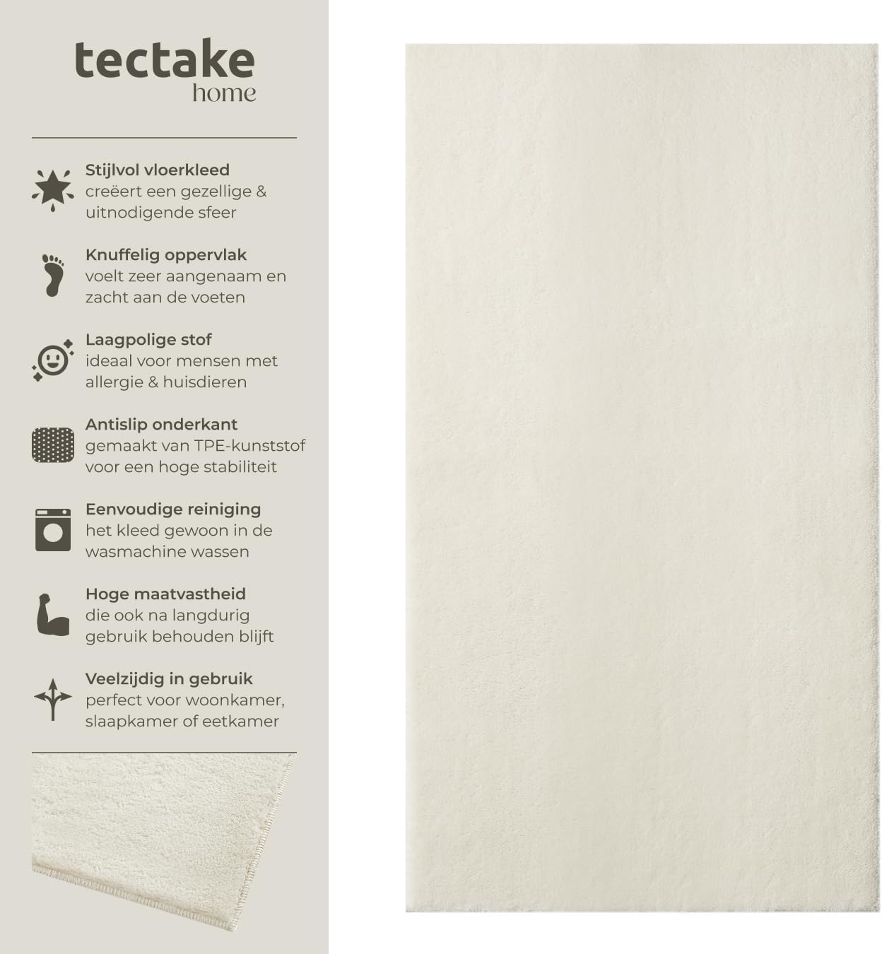 Detalle de tectake Soft Zone laagpolig vloerkleed 80 x 150 cm, wasbaar en antislip