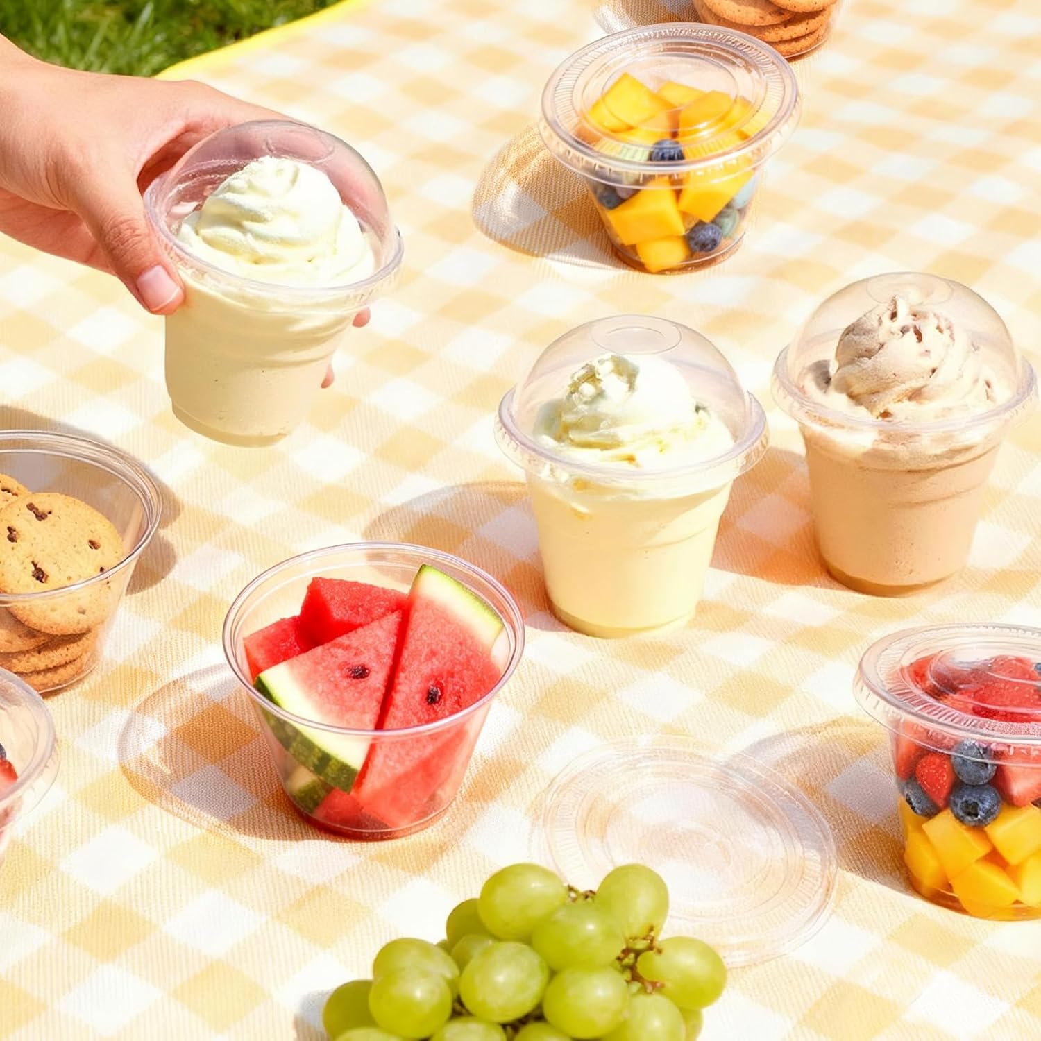 Thumbnail 4 de Lamosi 9 oz Clear Plastic Cups with Lids (50 Pack) – Flat, No-Hole Lid for Spill-Proof To-Go Treats