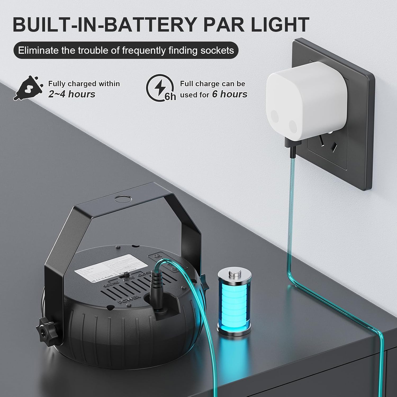 Detalle 2 de ZonQoonz ZQ016032 Rechargeable Mini PAR Stage Light, 12 RGB LEDs