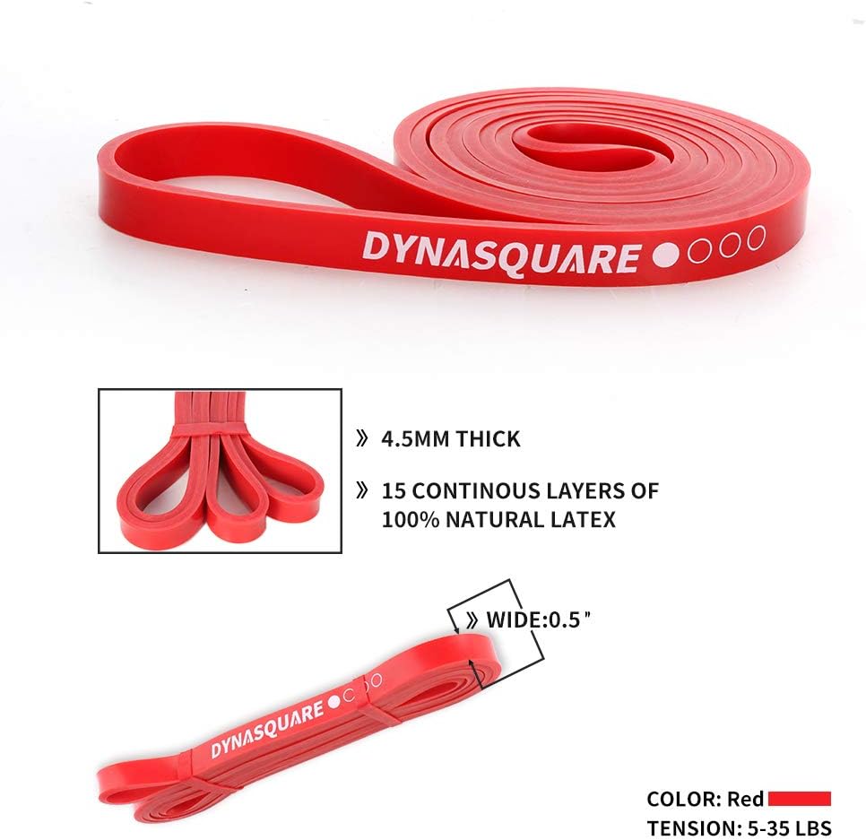 Detalle de DYNASQUARE Red Resistance Band, 10–35 lb, 41-Inch Rubber Pull-Up Band