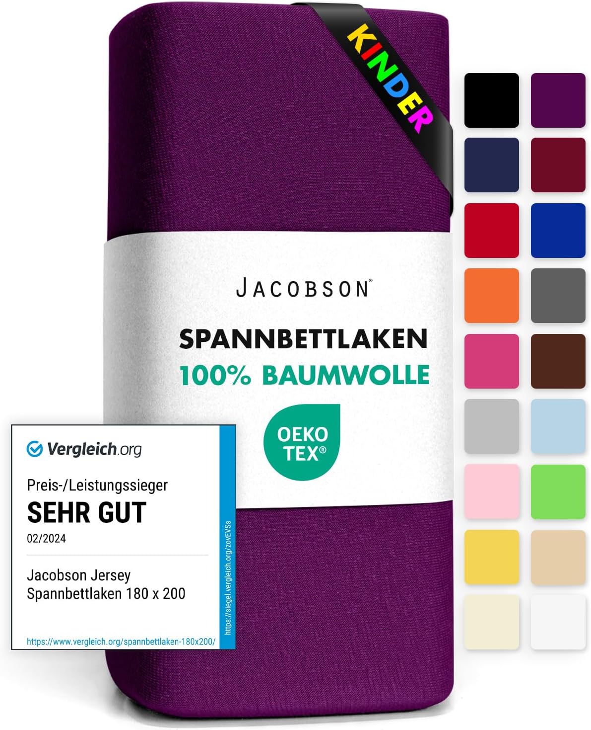 Detalle de Jacobson Jersey Spannbettlaken 60x120–70x140 Royal Lila