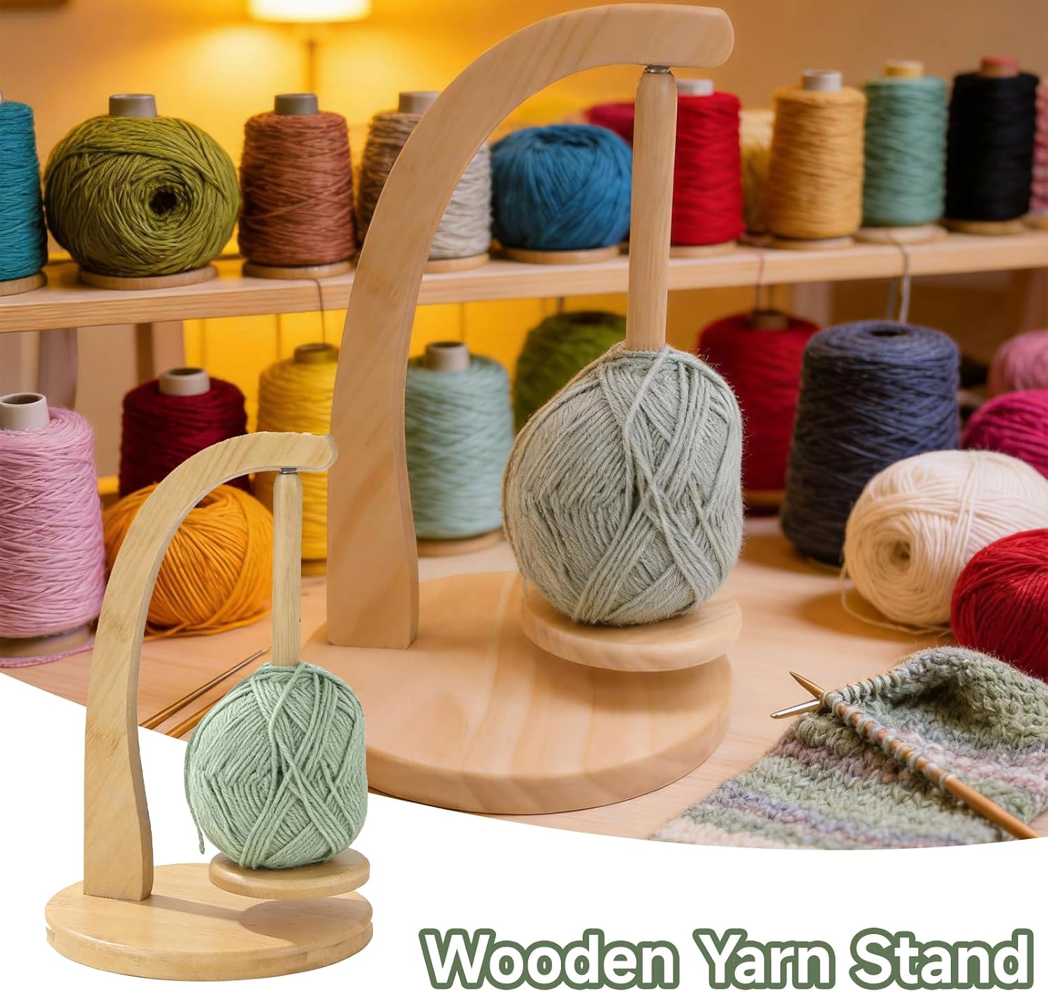Thumbnail 2 de Icetop Yarn Ball Holder: Wooden Yarn Spinner with Magnetic Rotating Spool, 320g Capacity