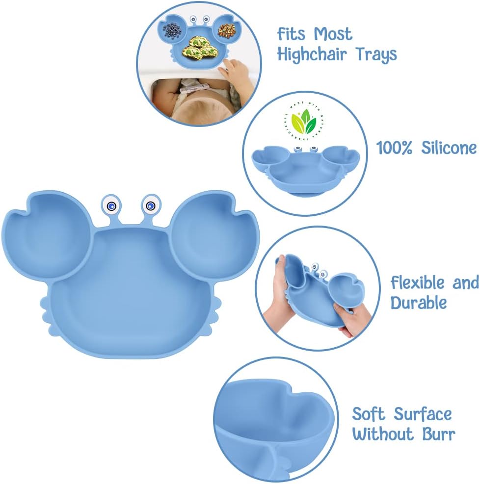 Thumbnail 2 de Vicloon Piatto per Bambini in Silicone con Ventosa: tre scomparti, senza BPA, sicuro e lavabile in lavastoviglie