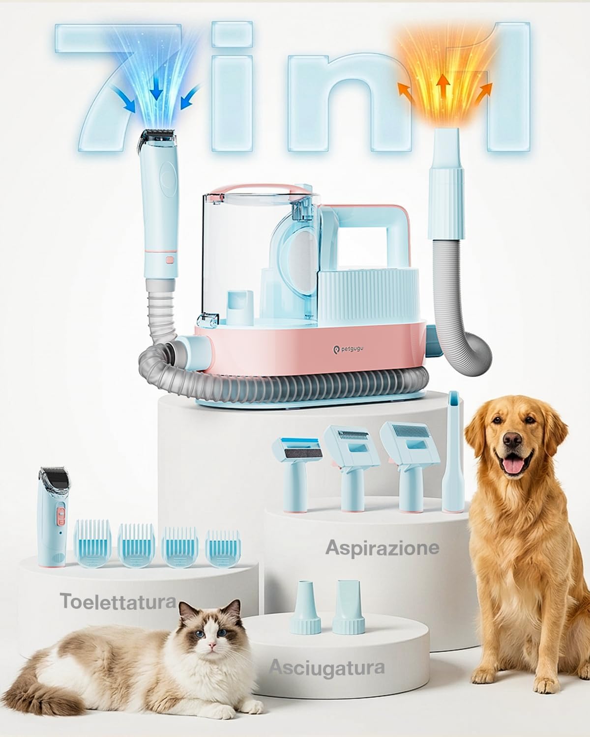 Thumbnail 1 de PETGUGU M1 Pro Tosatrice 7 in 1: aspirapeliere, asciugacapelli e accessori per toelettatura cani e gatti a pelo lungo