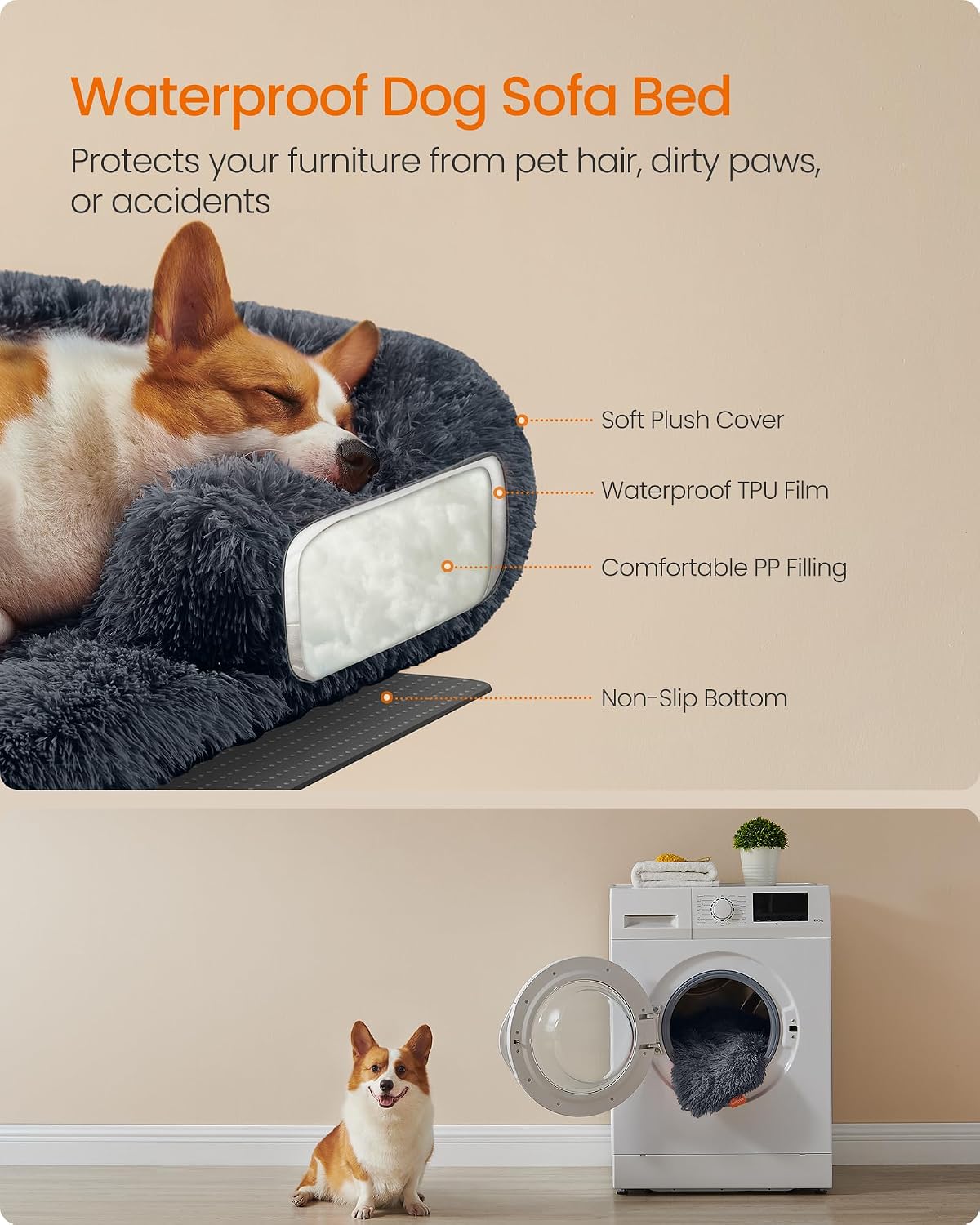 Thumbnail 3 de FEANDREA FluffyHug PGW222G02 Dog Sofa Bed, Dark Grey, 95 x 85 x 16 cm