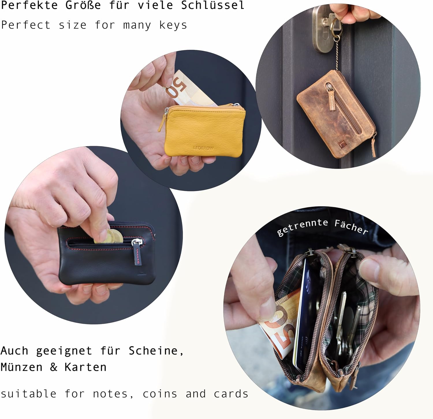 Detalle de XXL Schlüsseltasche aus Leder mit 3 Fächern