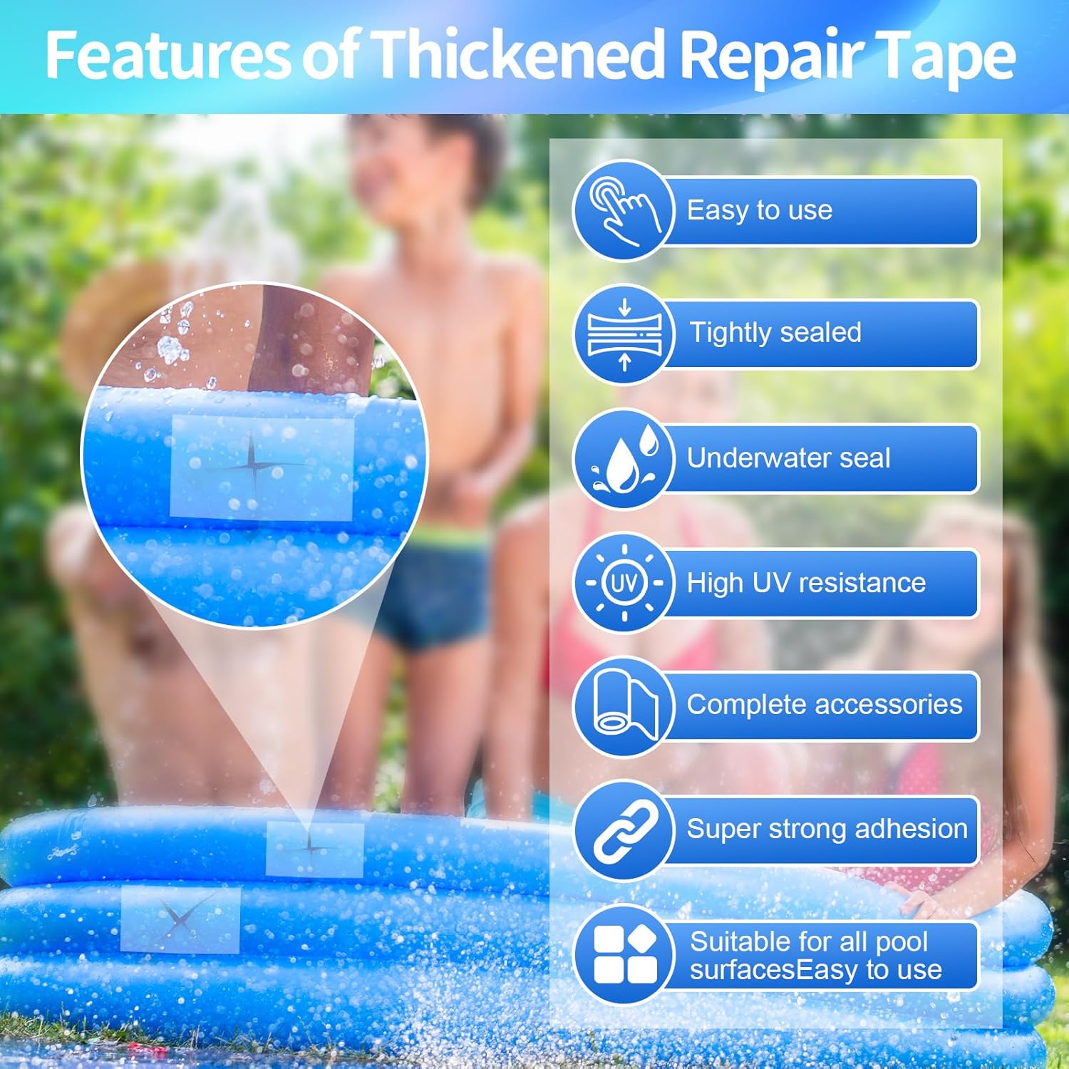Thumbnail 1 de TAIANJI Pool Repair Kit 10 x 300cm: Waterproof TPU Patches with Scraper & Scissors