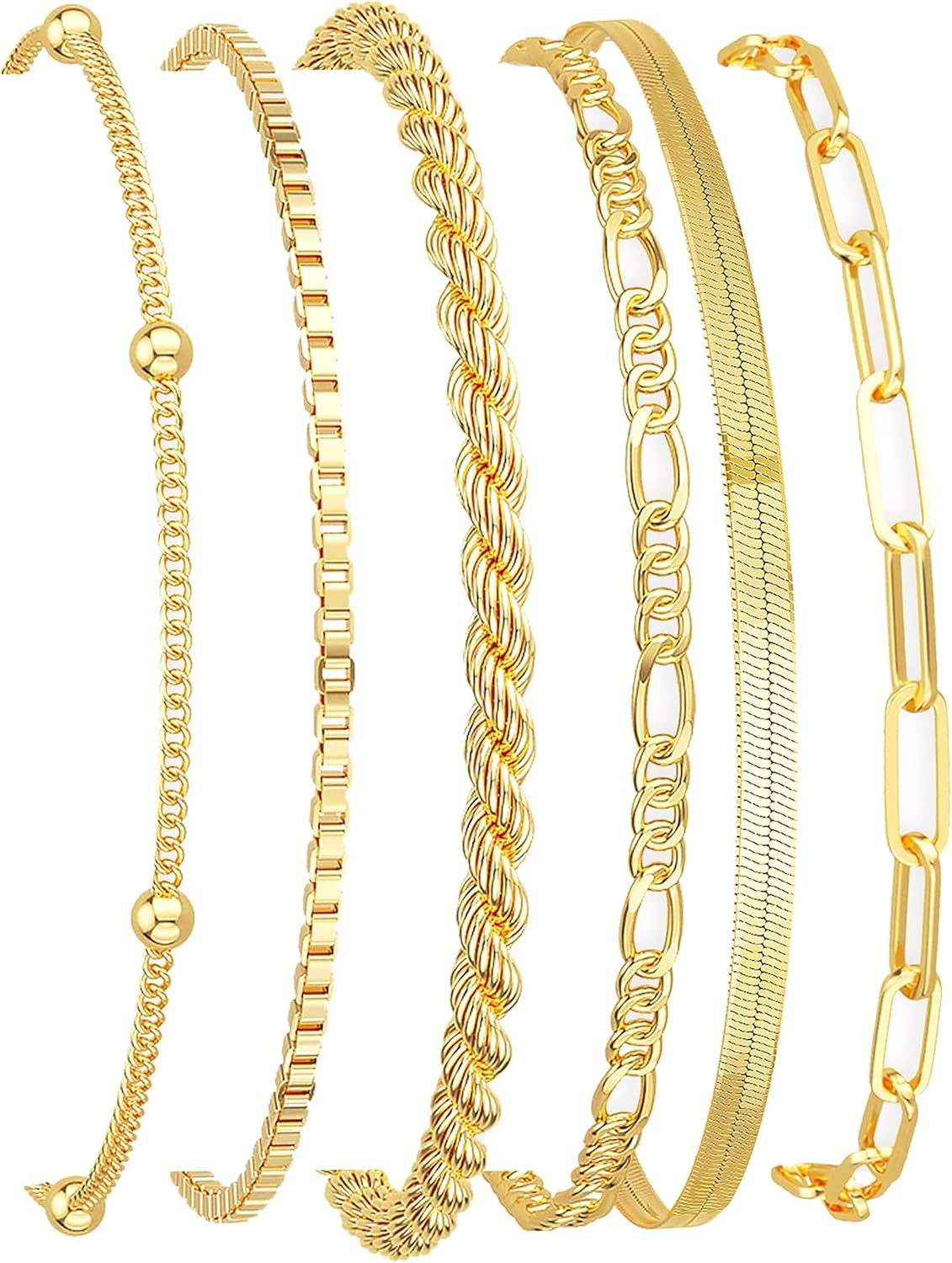Detalle de RWQIAN Armband-Set Damen Silber/Gold – 5–6 Stücke, verstellbar, 316L Edelstahl, 14K Vergoldet