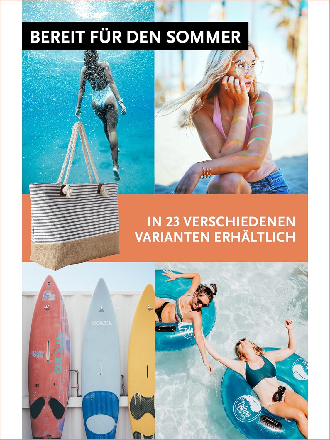 Thumbnail 4 de DonDon große Strandtasche XXL mit Reißverschluss – umhängetaugliche Badetasche Damen im Streifen-Look