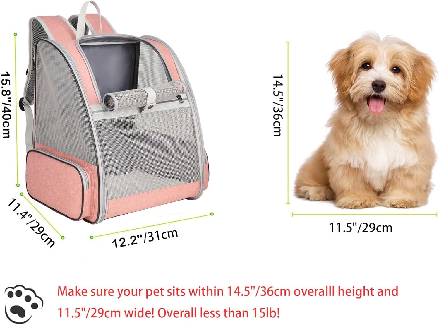 Detalle 2 de Hykiee Hunderucksack Katzenrucksack 31×29×40 cm