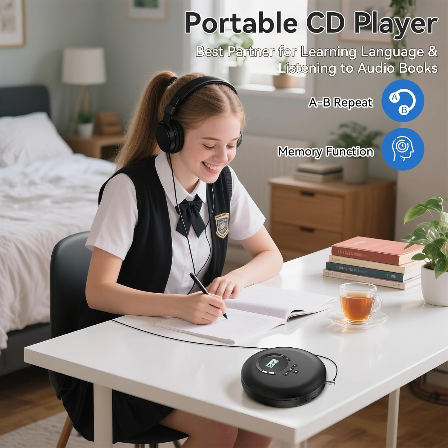 Detalle de Gueray Portable CD Player with Anti-Skip, LCD Display, and 32-Track Program Memory