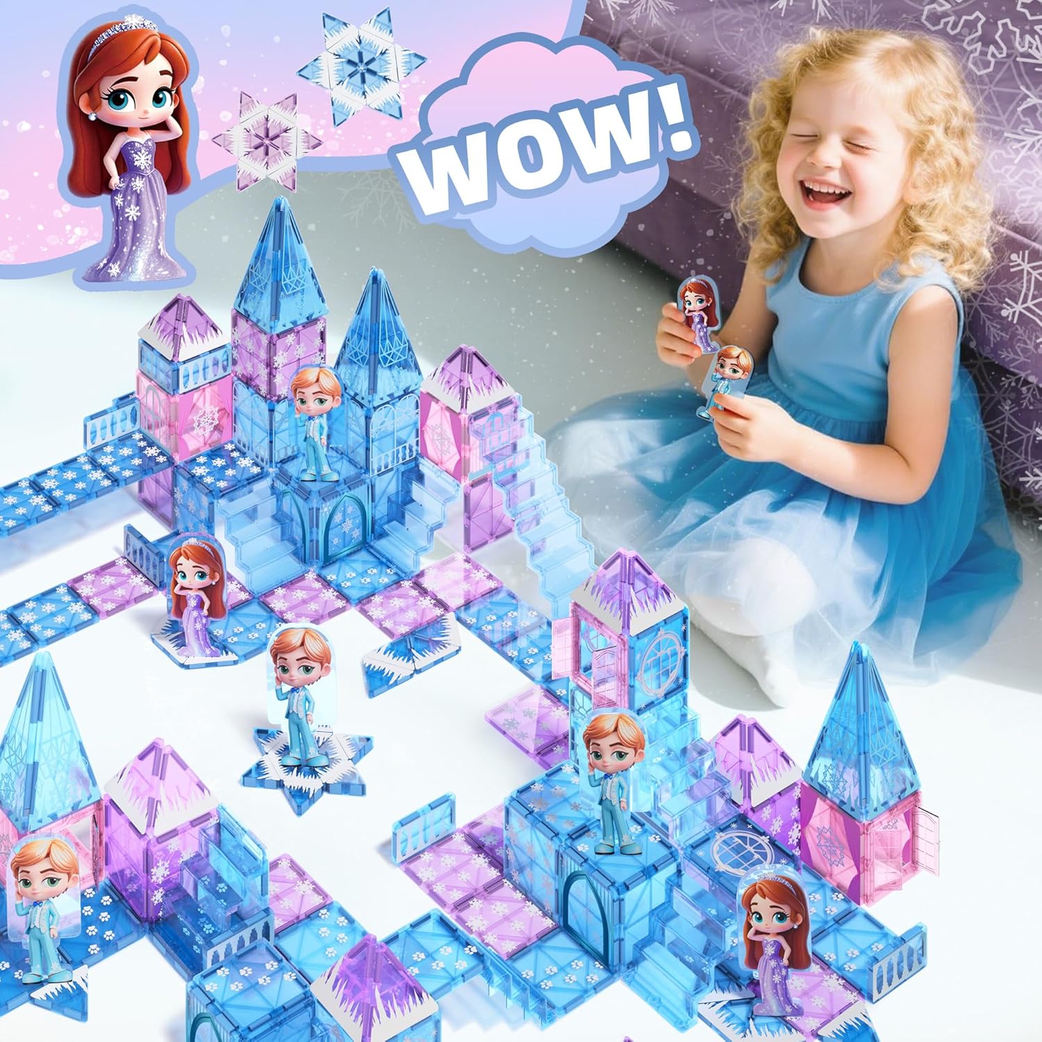 Detalle de GobiDex Magnetic Building Blocks Princess Castle Set with 2 Dolls & Stairs