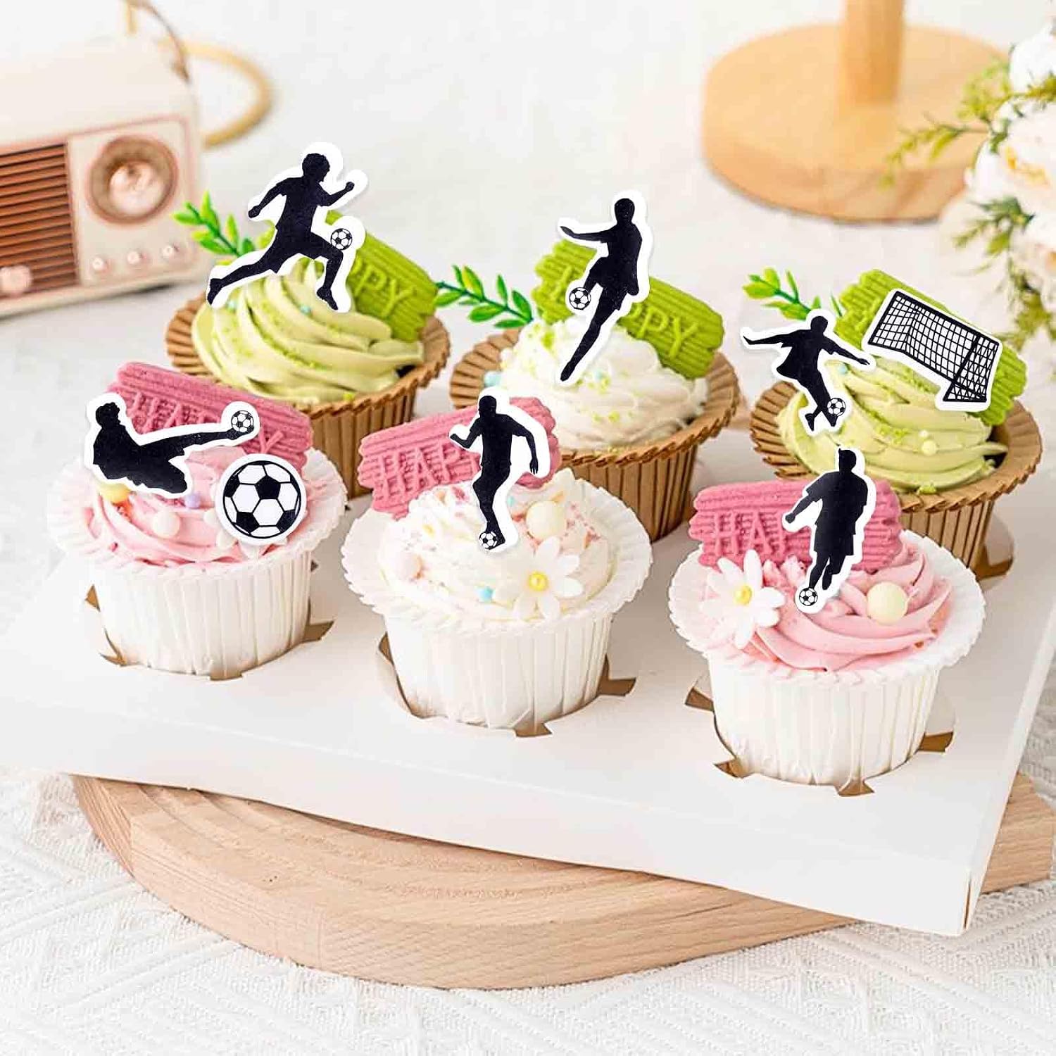 Detalle de ENLACE Essbare Tortendeko Fussball – 48 essbare Fußball-Topper in 11 Stilen