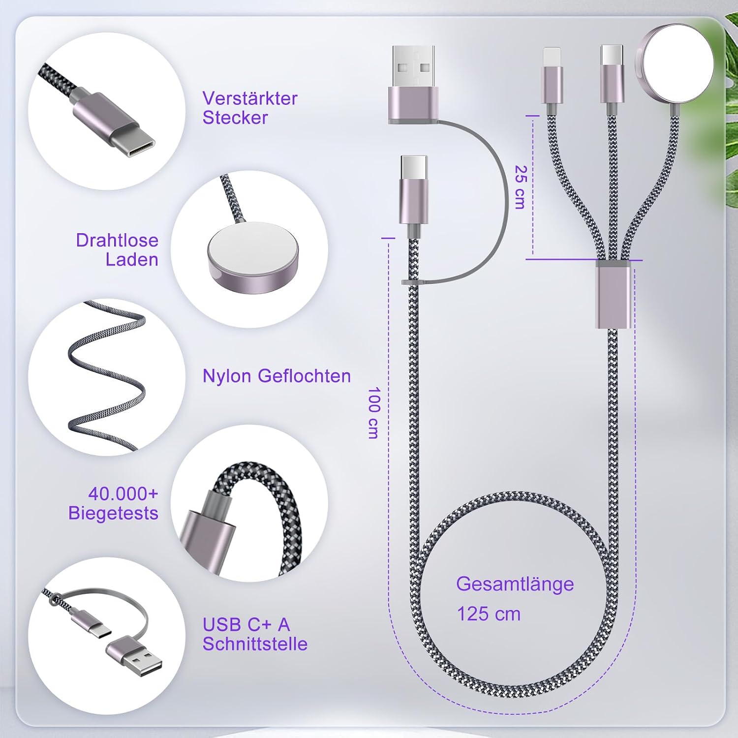Thumbnail 3 de 3‑in‑1 Ladekabel 120 cm für iPhone und Apple Watch