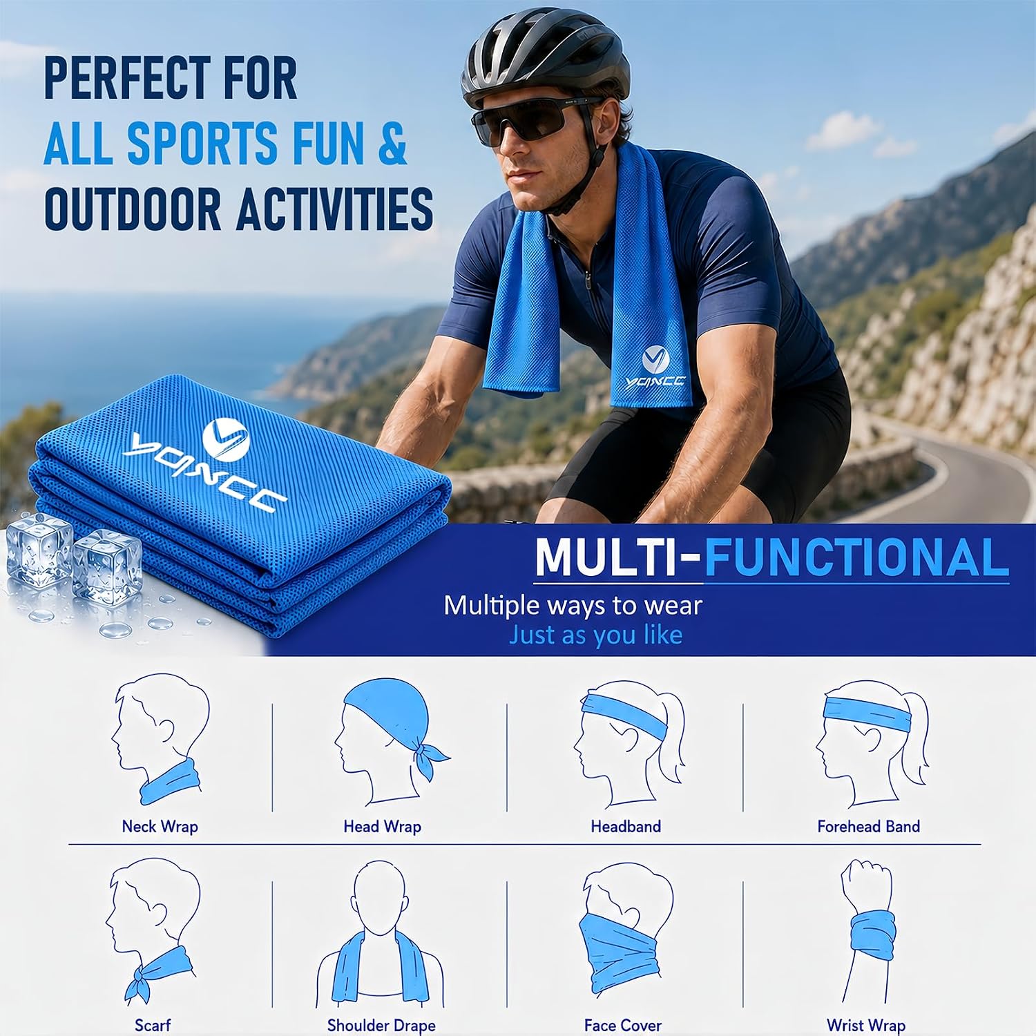 Detalle de YQXCC 2 Pack Cooling Towels 120x30 cm – Microfibre Chill for Sports and Outdoors