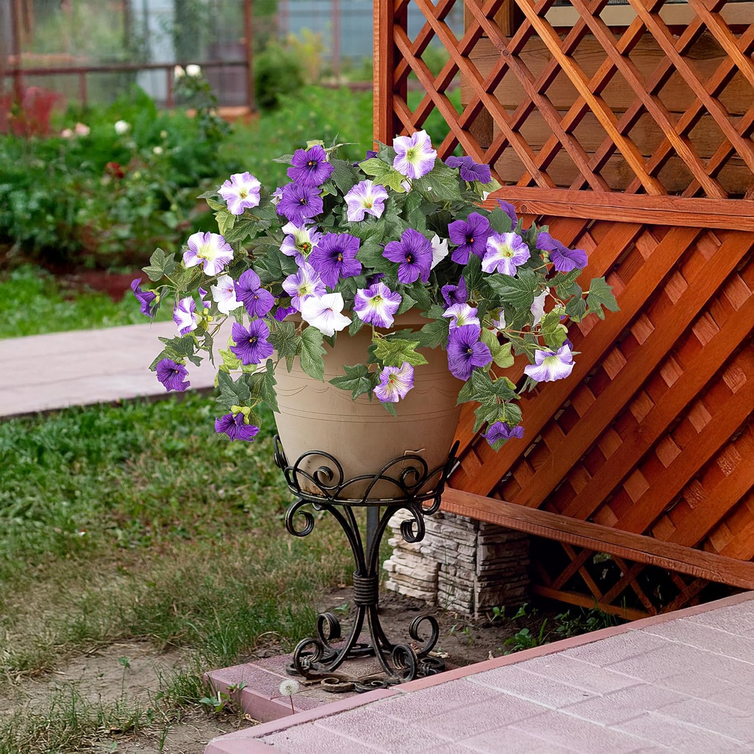 Thumbnail 6 de Ammyoo 2-Pack Artificial Petunias for Outdoor Decor – UV-Resistant, No Fade (Purple/White)