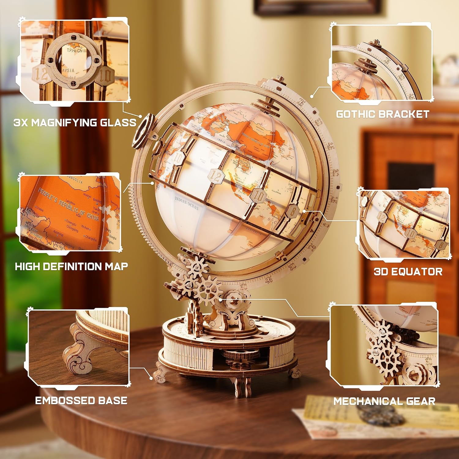 Thumbnail 2 de ROKR Puzzle 3D en bois Globe lumineux motorisé ST003D