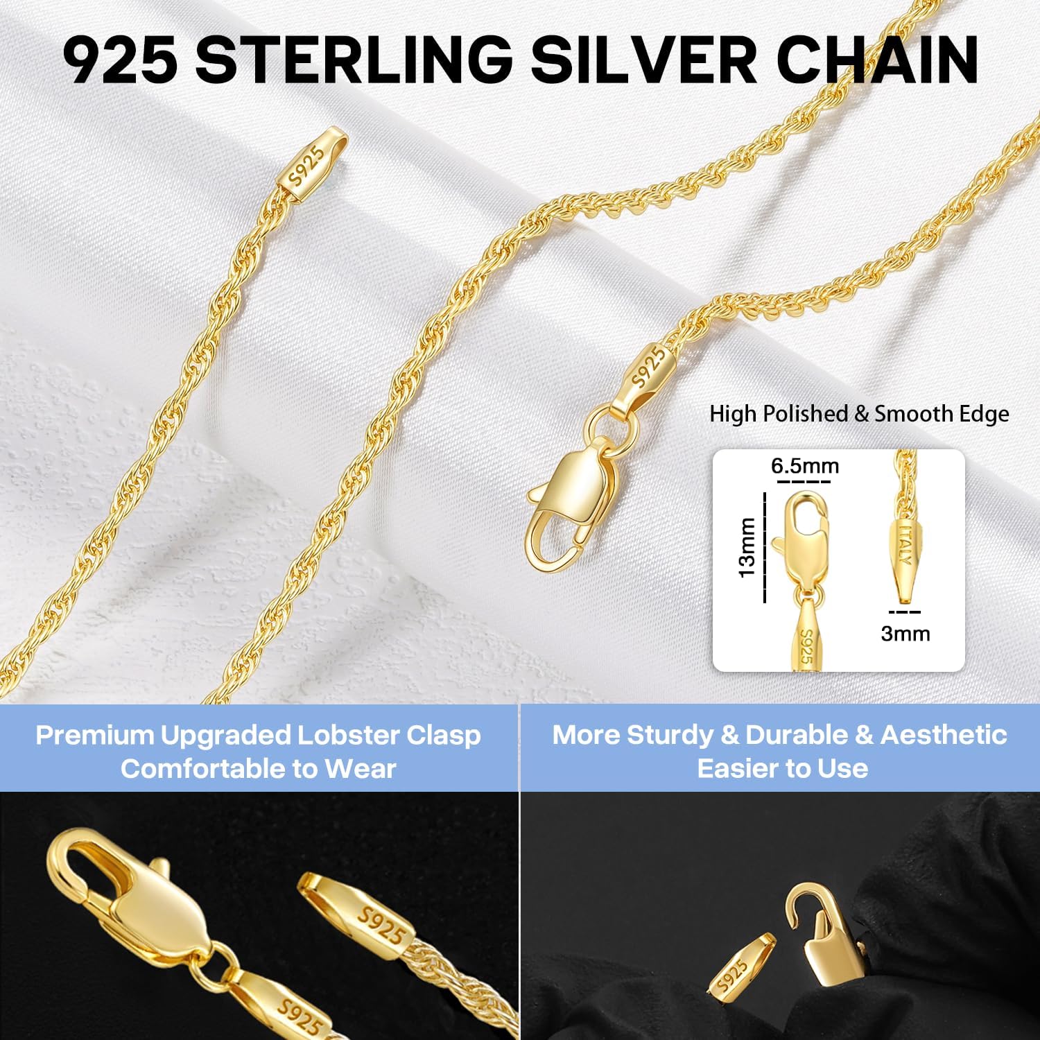 Detalle de Girluky 925 Sterling Silver Chain Necklace