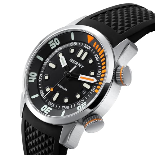 Detalle de BERNY Automatic Diver's Watch for Men with Sapphire Glass and Silicone Band