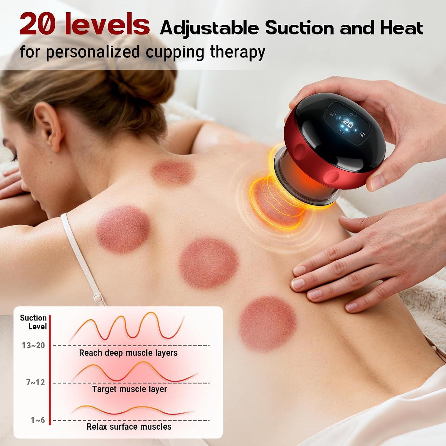 Thumbnail 3 de 2 Pack Smart Cupping Therapy Massager (7-in-1) with Red Light & Heat, 12 Suction Levels and 12 Heat Levels