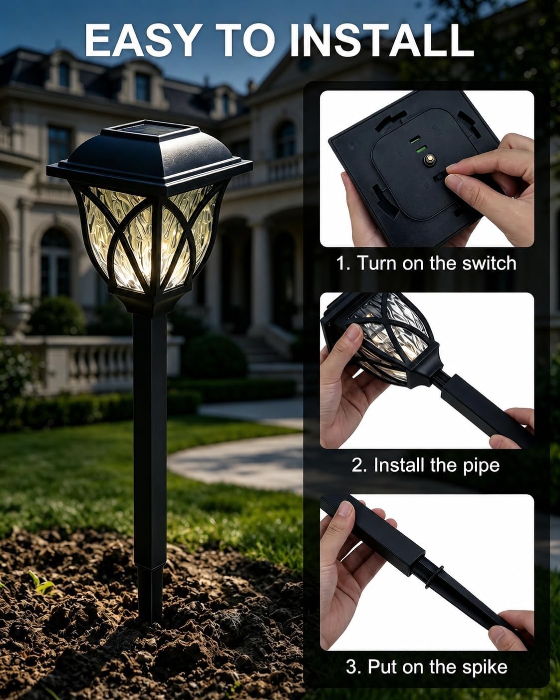 Detalle de tuare 4 Pcs Waterproof LED Solar Outdoor Lights: Auto On/Off Pathway Lamps for Garden and Patio