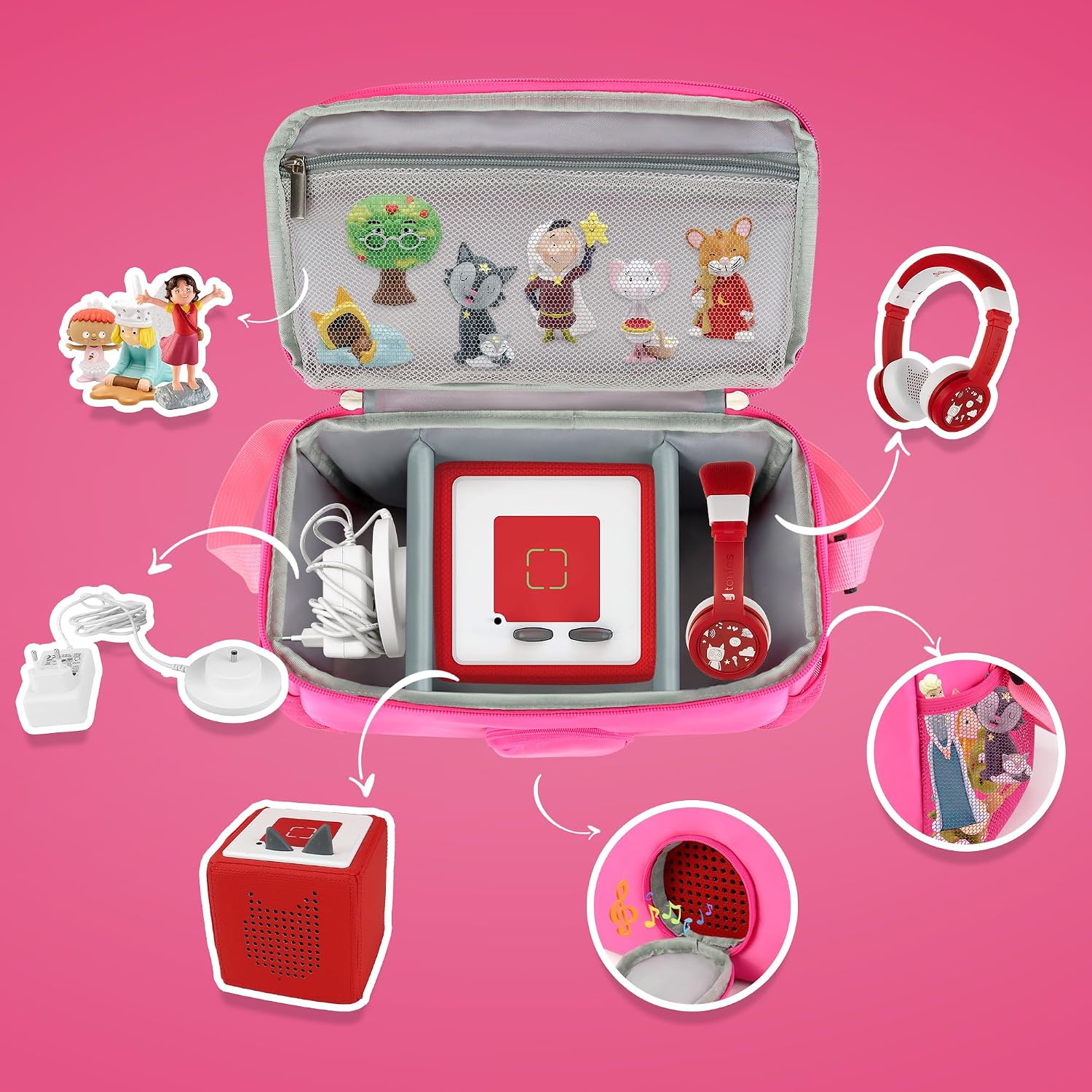 Detalle de Wetry Carry Bag for Toniebox and Characters, Pink (28x14x17cm) – Compatible with Versions 2 and 1