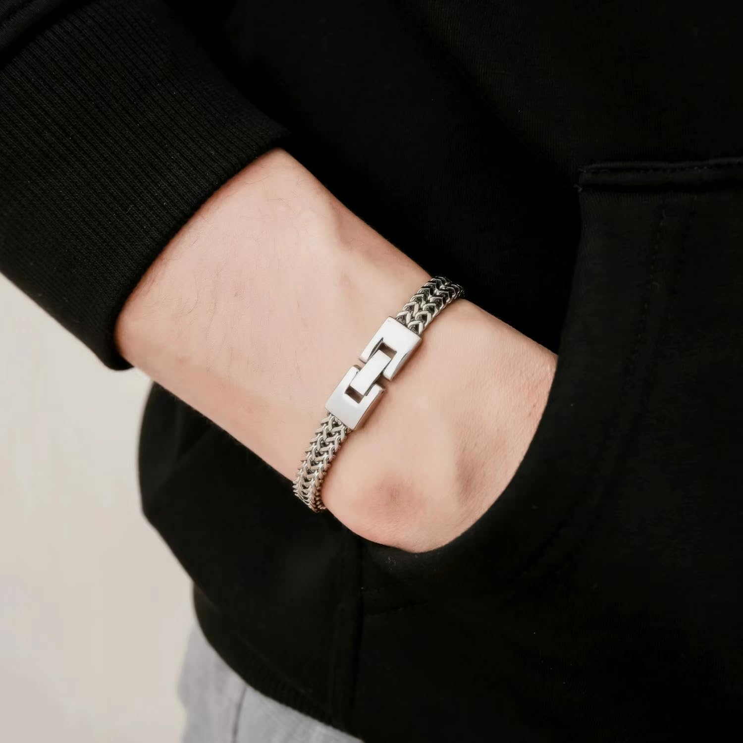 Detalle de JSNOM Bracciale Uomo in Acciaio Inossidabile 316L - Argento/Nero/Oro Grigio, Taglie 19 cm e 21 cm