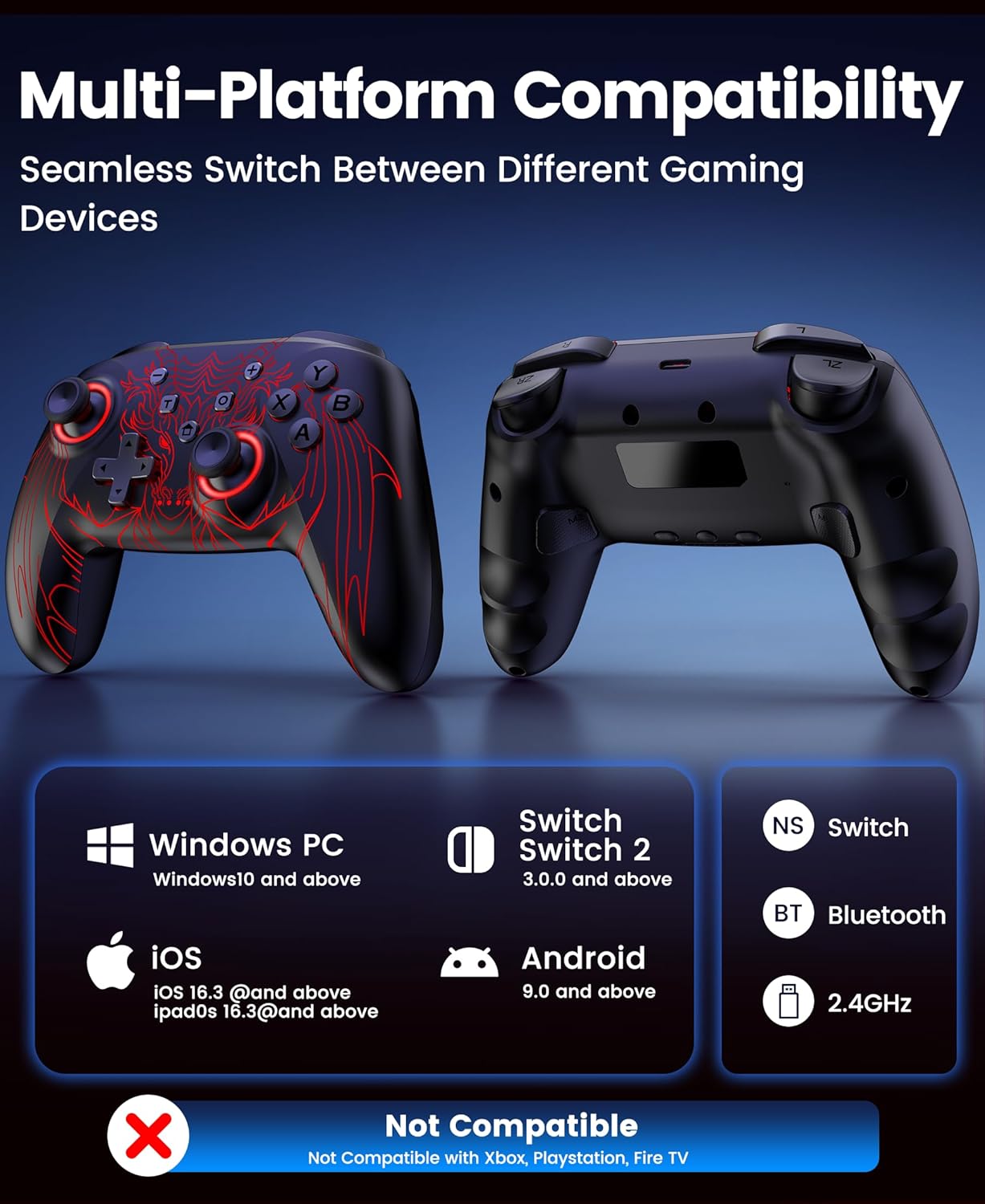Detalle de CoguyTech PC Controller mit Ladestation – Bluetooth Gamepad für Windows, Switch, Android & iOS