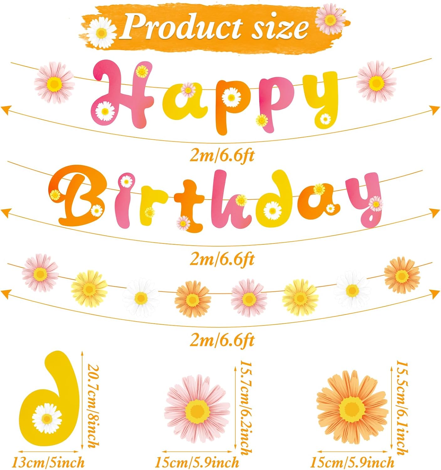 Thumbnail 2 de SUNBEAUTY 3er Girlande mit Gänseblümchen „Happy Birthday“ – Frühling/Party Banner für Deko