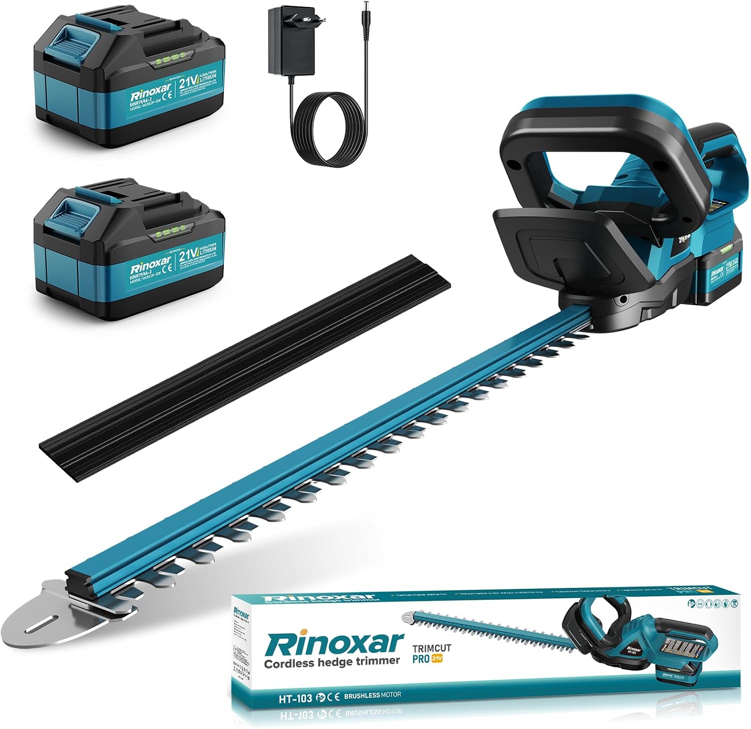 Detalle de Tagliasiepi a batteria con 2x 4000mAh – potenza brushless 600W, lama 52 cm, kit completo