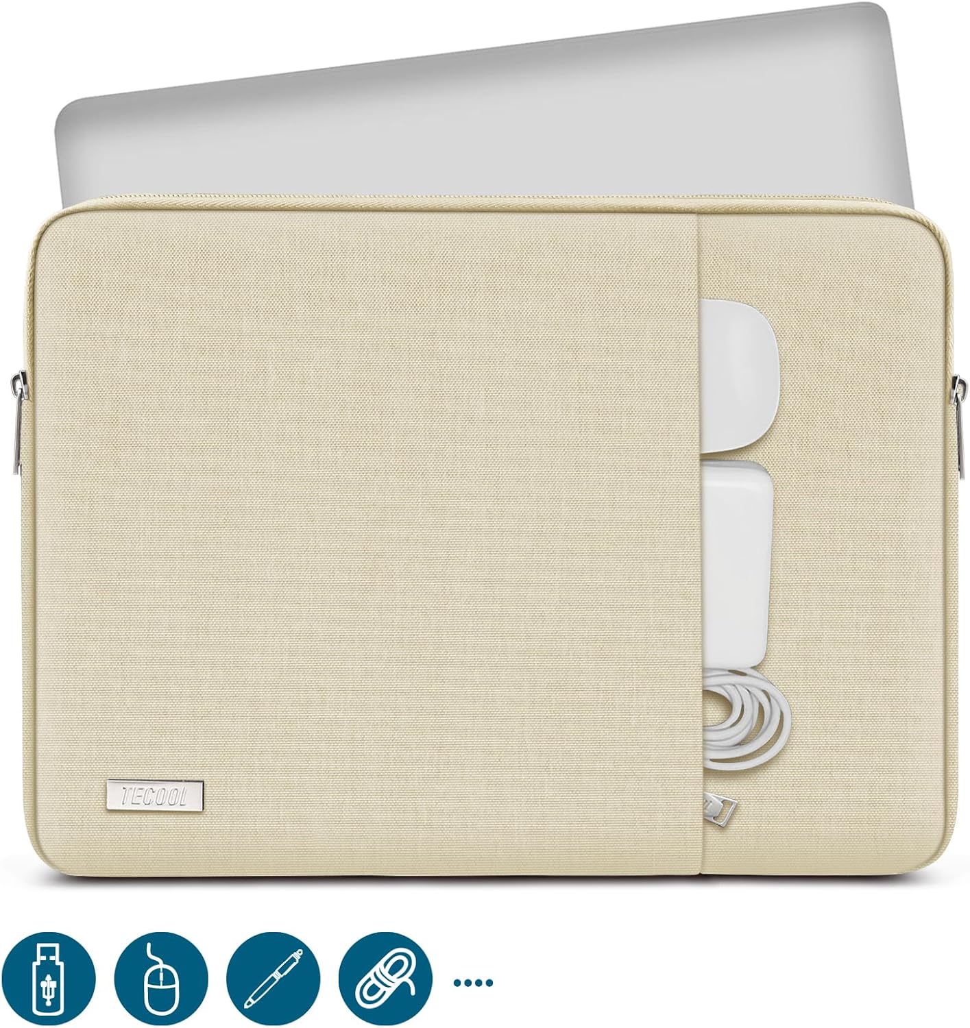 Detalle de TECOOL 14 Zoll Laptoptasche (Laptop Sleeve) wasserdicht, Beige – passend für viele 14”-Notebooks