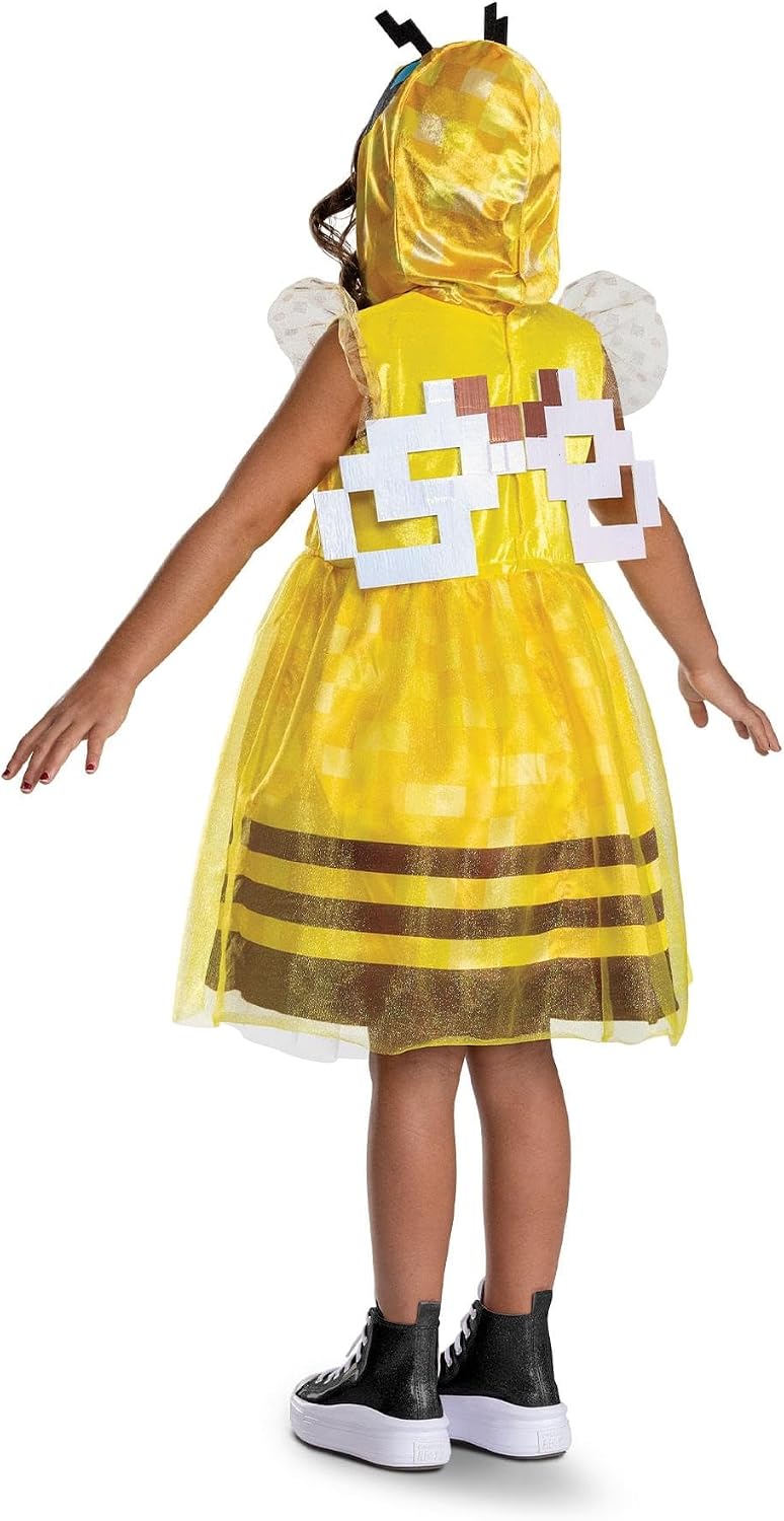 Detalle de Minecraft-bijenkostuum voor kinderen met capuchon en vleugelmotief