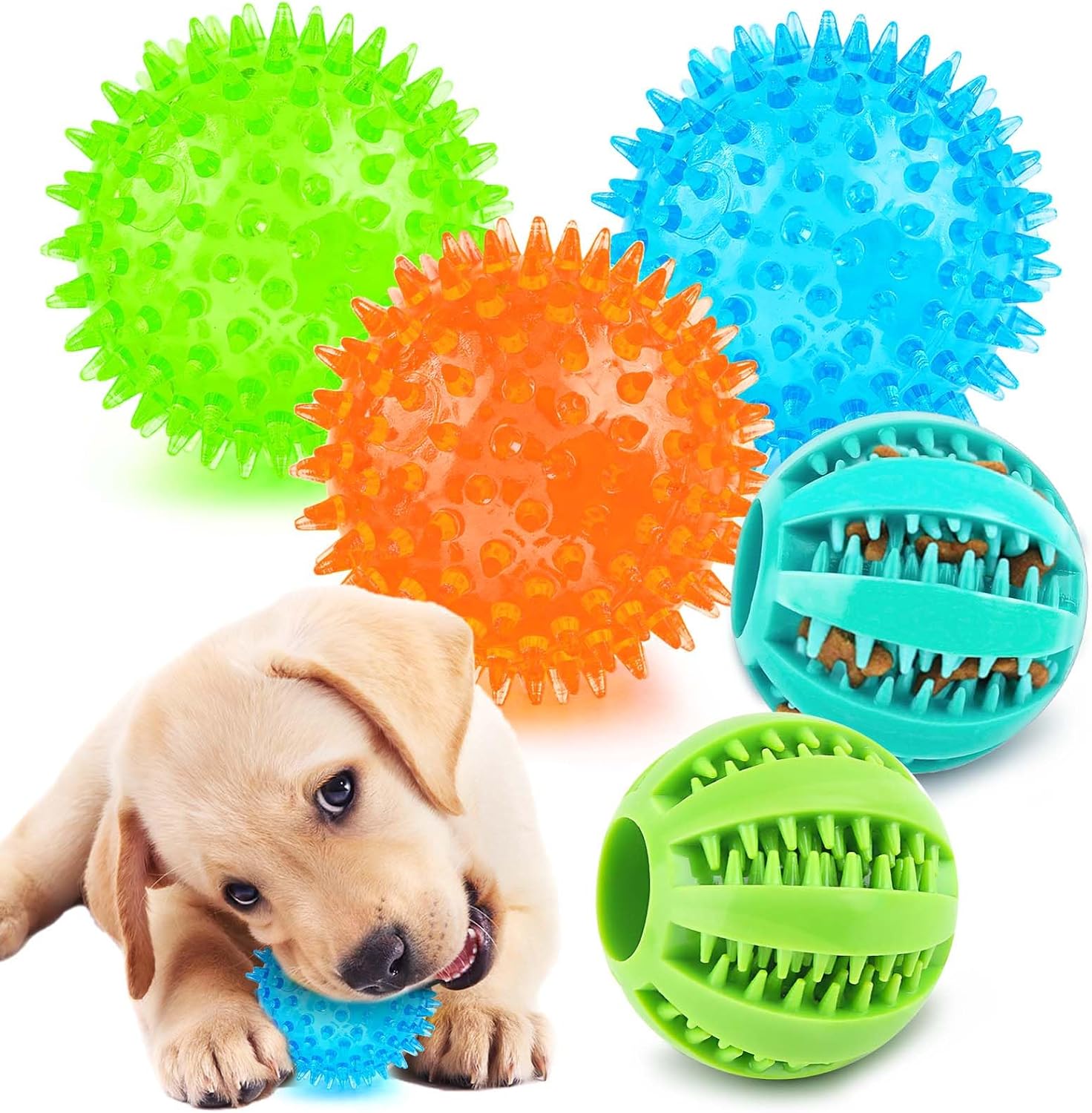 Detalle de PUPTILY DCB-007 Dog Toy Balls, 2.5-Inch Squeaky Natural Rubber, 5-Pack