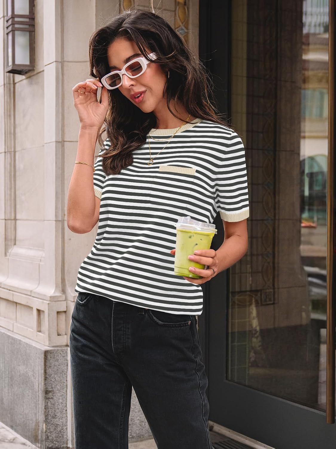 Thumbnail 2 de LILLUSORY striped short sleeve sweater