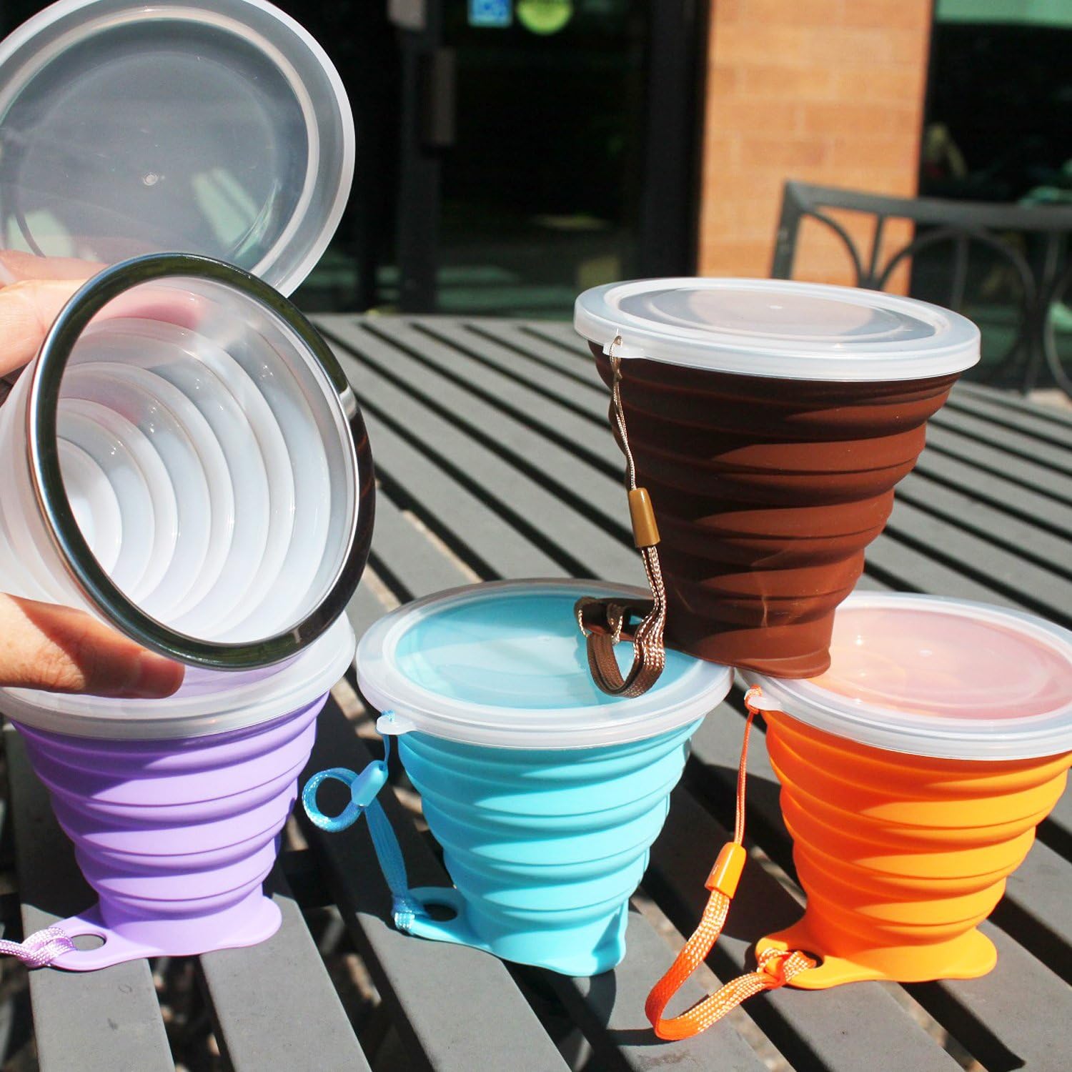 Thumbnail 6 de ME.FAN Collapsible Silicone Travel Cups, 270 ml, Graduated with Steel Rim