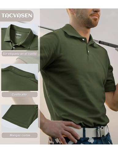 Thumbnail 3 de TACVASEN Polo Hombre Manga Corta – Camisa Polo Deportiva Verdes Ejército, Secado Rápido y Transpirable