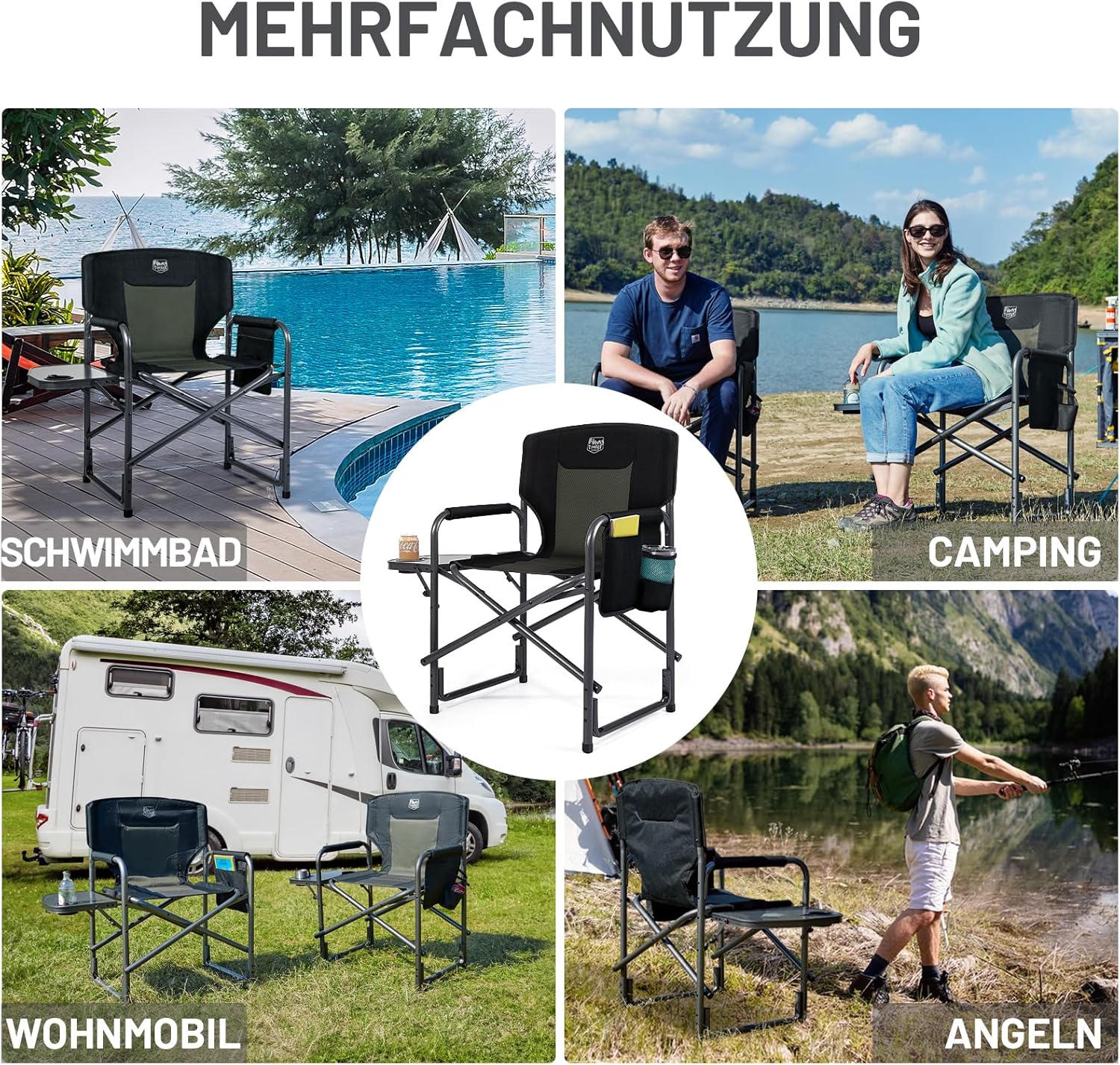 Thumbnail 6 de TIMBER RIDGE 2er Campingstuhl faltbar ultraleicht (3,3 kg) mit Seitentisch für Camping, Angeln & Strand