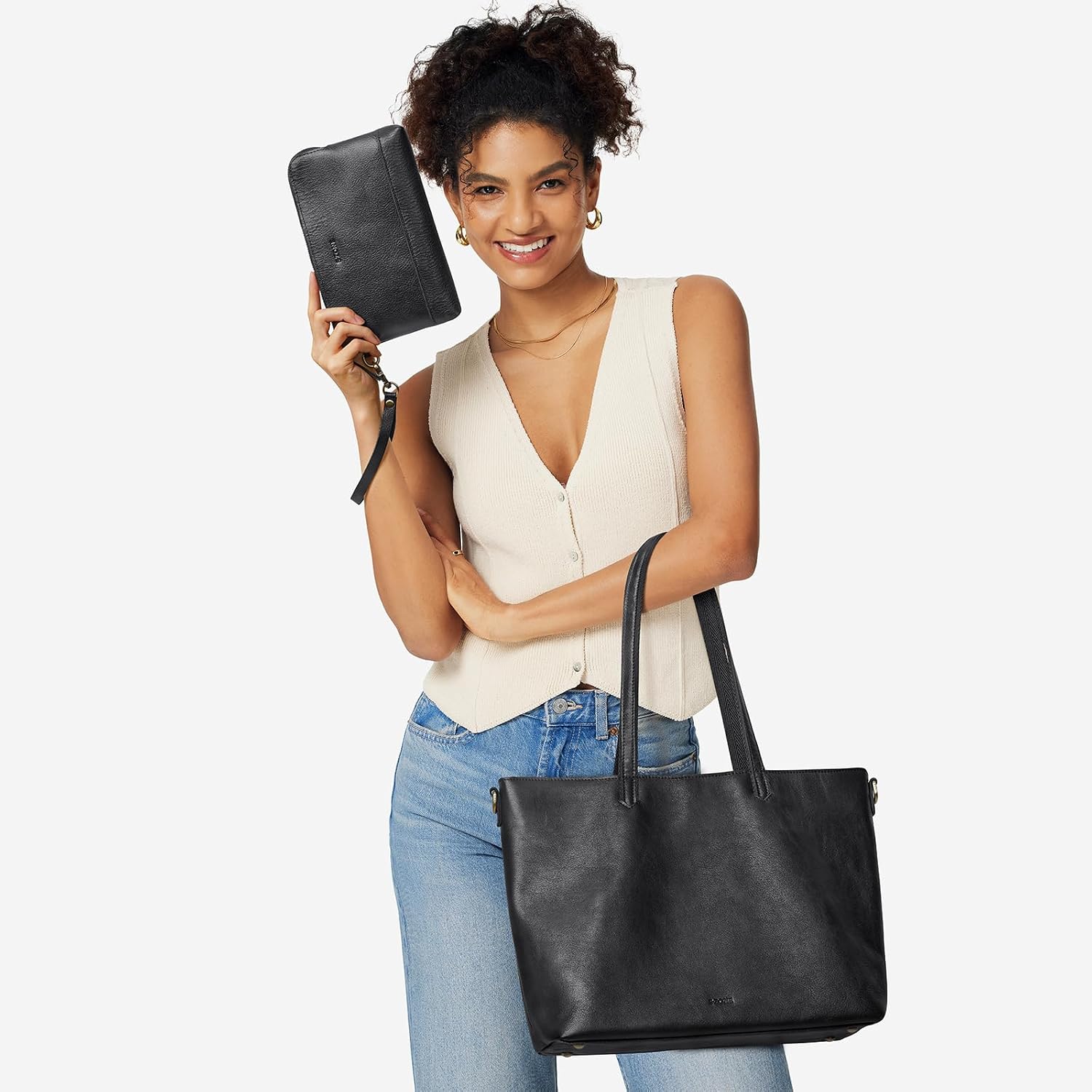 Detalle de S-ZONE Lot de 2 grands sacs fourre-tout en cuir pour femme : organisation élégante et polyvalente