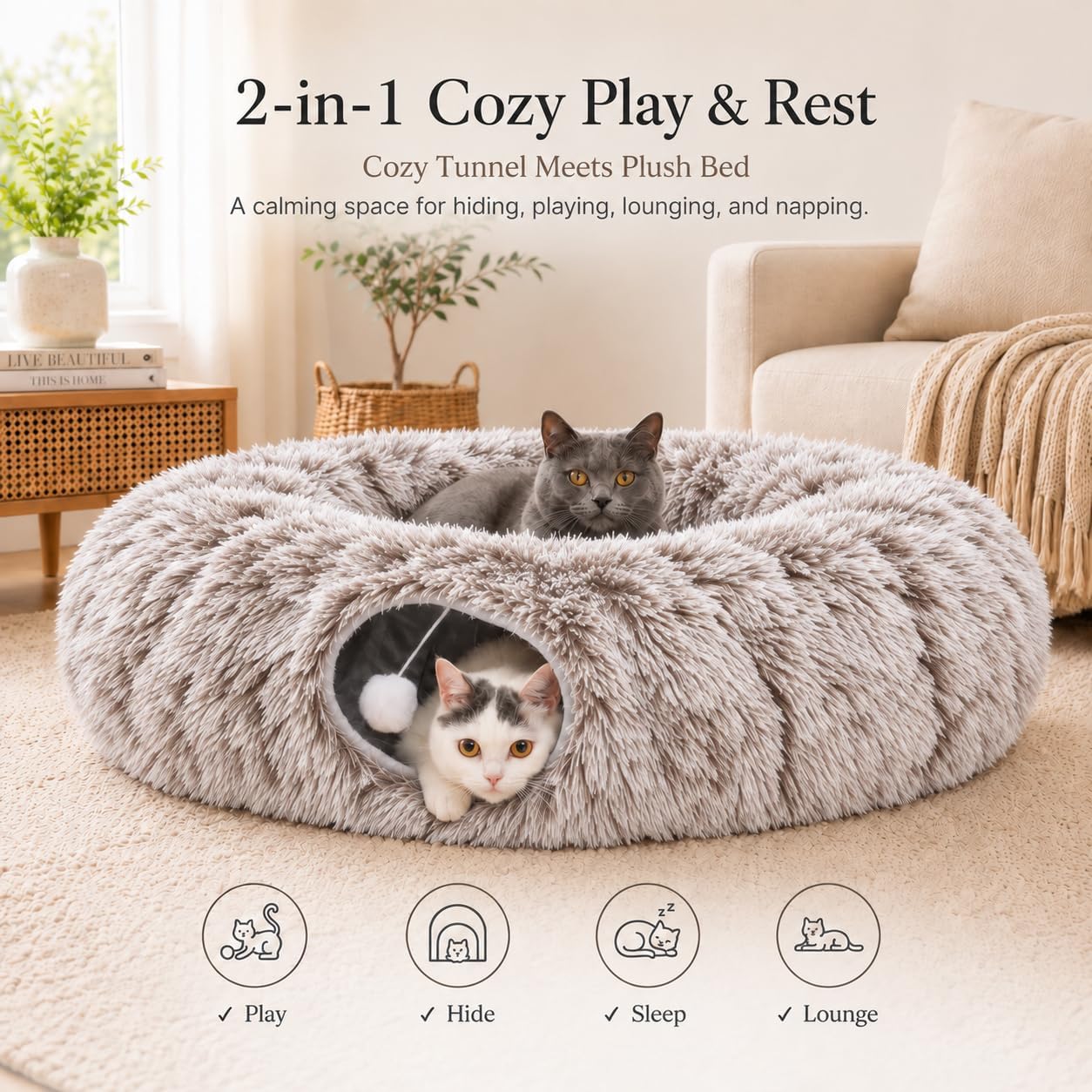 Detalle 2 de LUCKITTY Cat Tunnel Bed, 3 FT