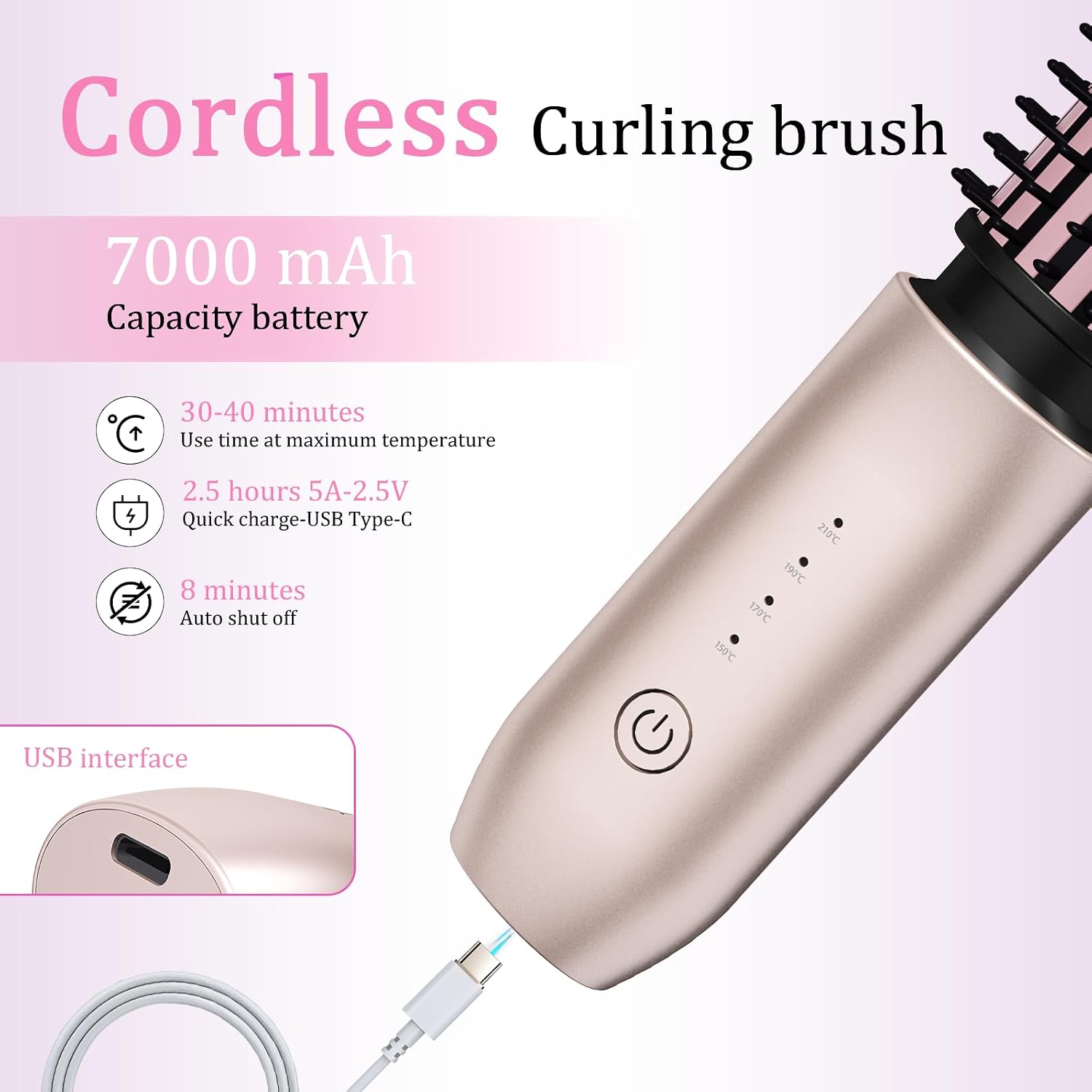 Thumbnail 5 de Jooayou Cordless Curling Brush: Portable USB-Rechargeable Hot Brush for Travel Styling