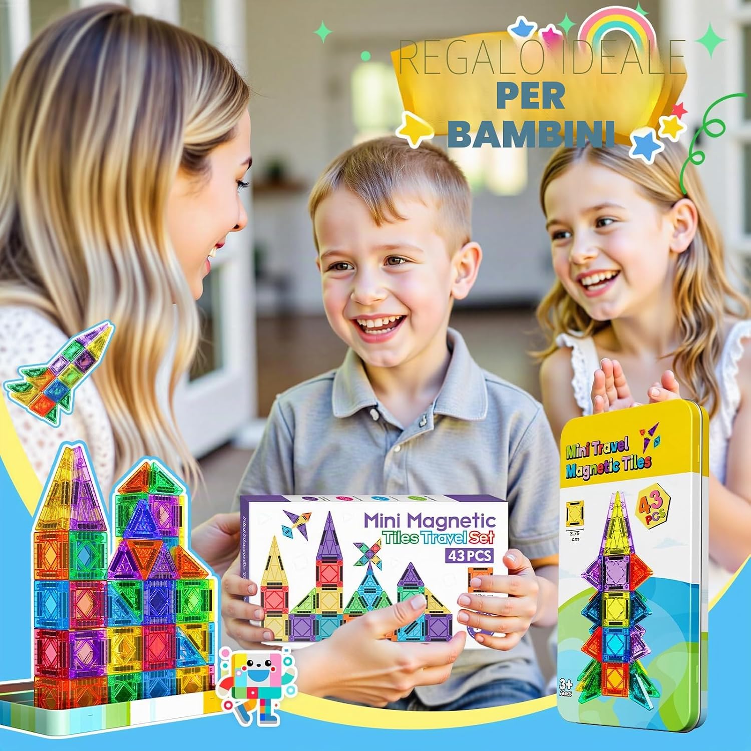 Thumbnail 6 de iKidiki Regalo bambini: 43 pezzi magnetici per costruzioni 3–6 anni, scatola metallica per viaggio